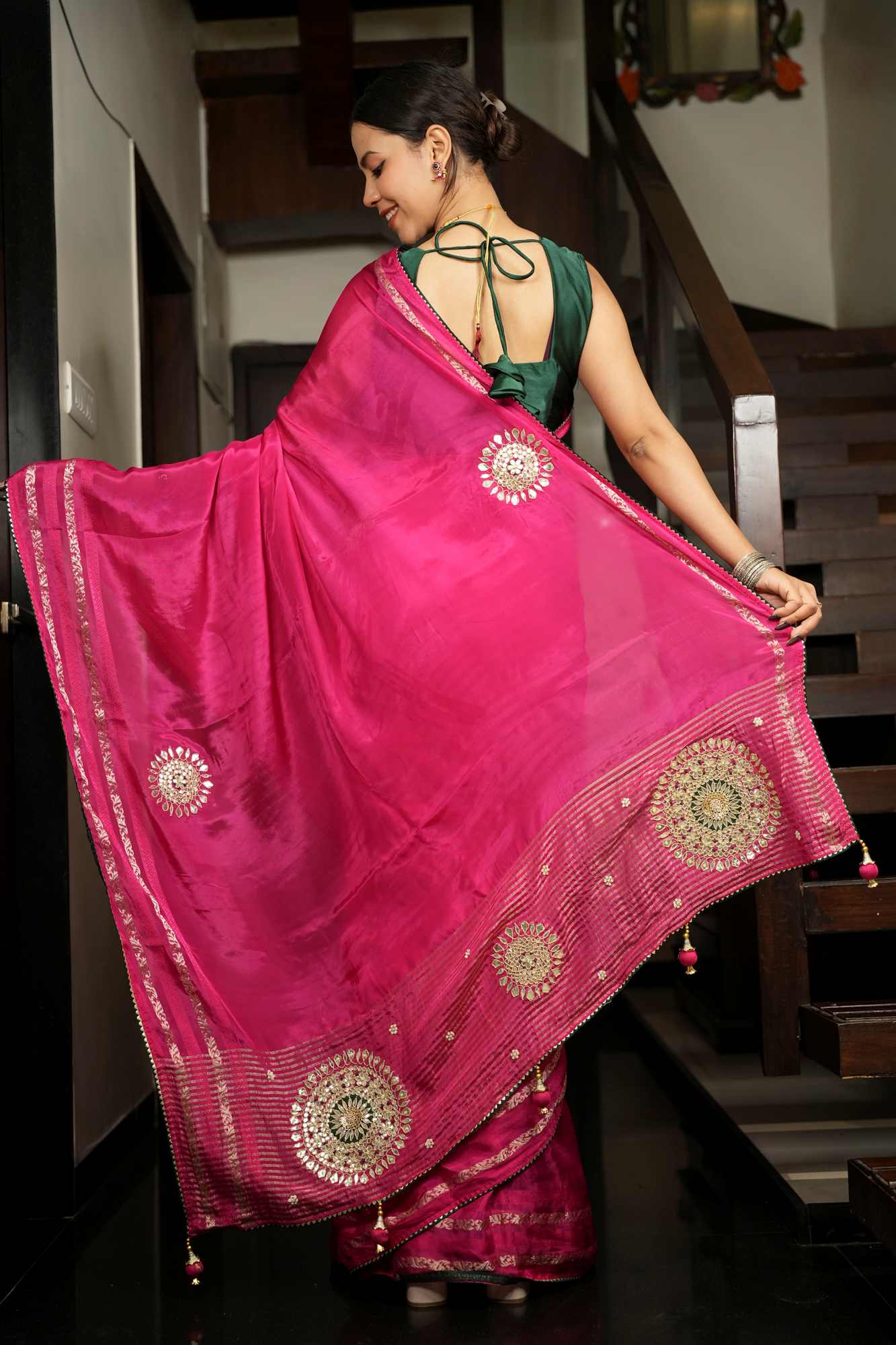 Pure Munga Silk with Handcrafted Gota & Mirror Embellishments Ready To Wear Saree