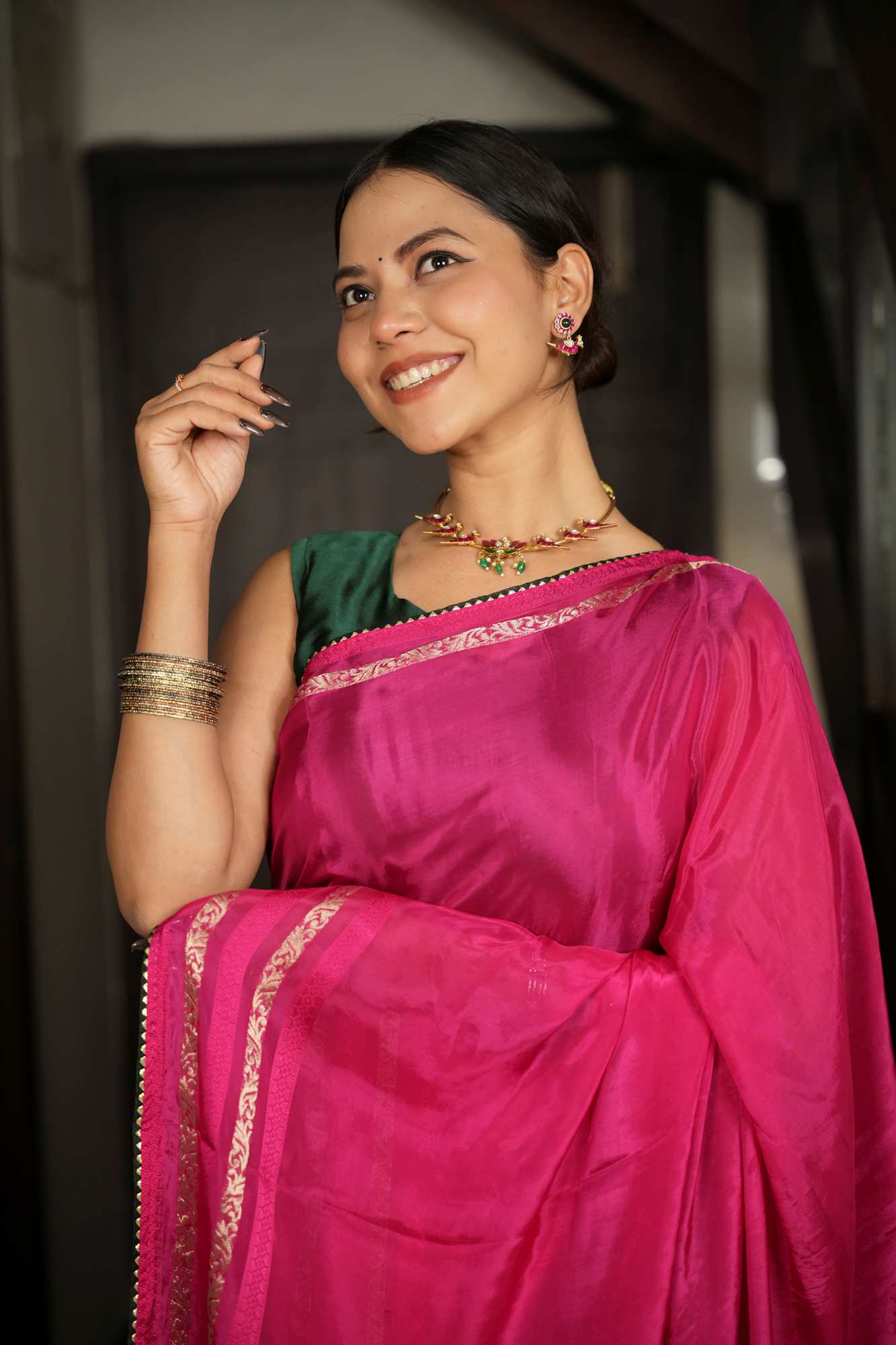 Pure Munga Silk with Handcrafted Gota & Mirror Embellishments Ready To Wear Saree