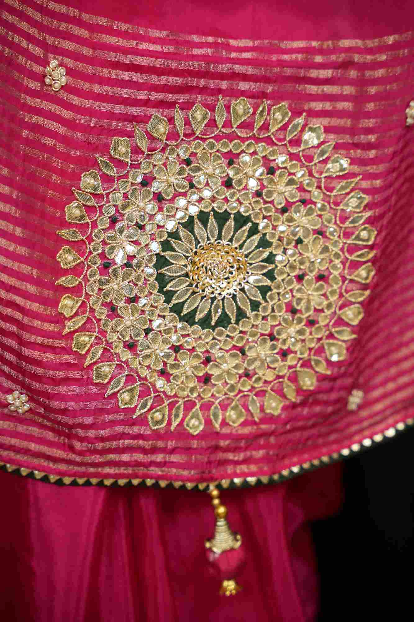 Pure Munga Silk with Handcrafted Gota & Mirror Embellishments Ready To Wear Saree