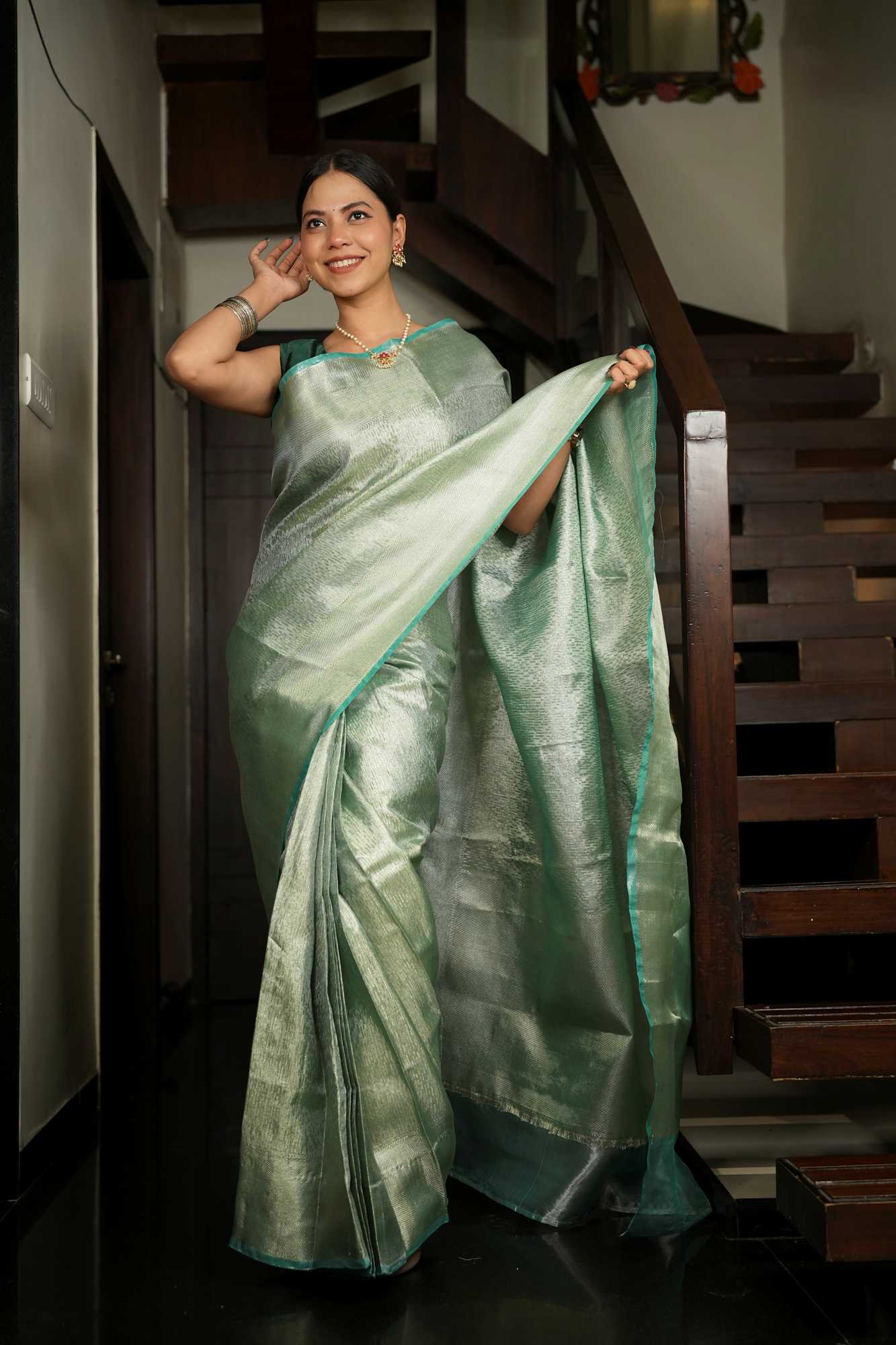 Nayanthara-Inspired Silk Saree with Dual-Side Zari Border Ready to wear saree