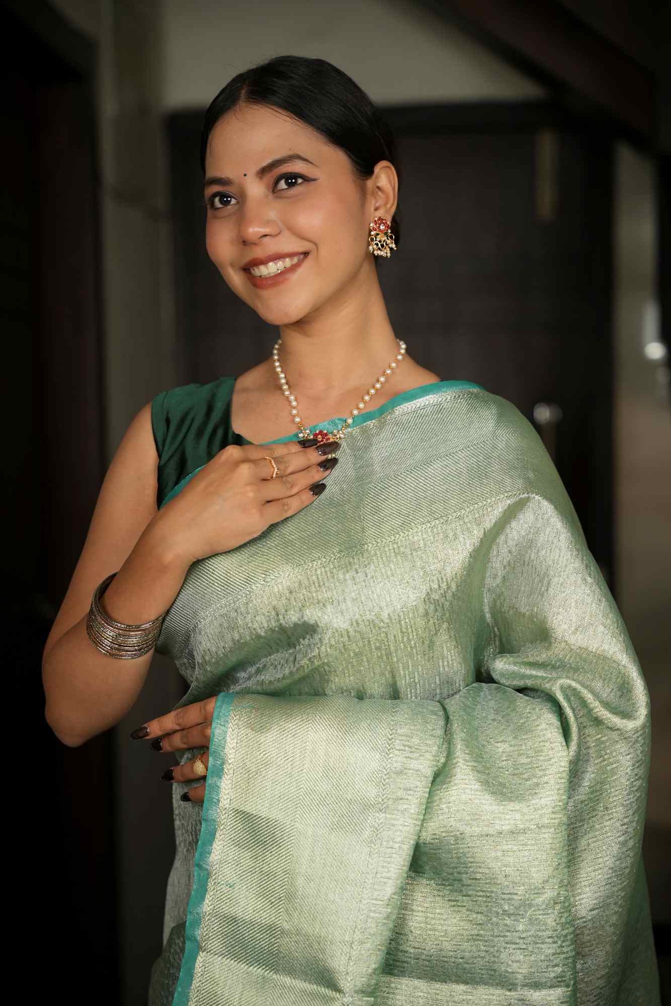 Nayanthara-Inspired Silk Saree with Dual-Side Zari Border Ready to wear saree