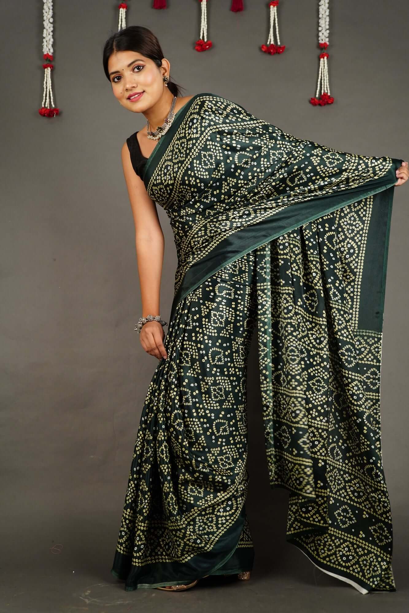 Ready To Wear Sacramento Green Bandhani Wrap in 1 minute saree With Readymade Blouse - Isadora Life Online Shopping Store