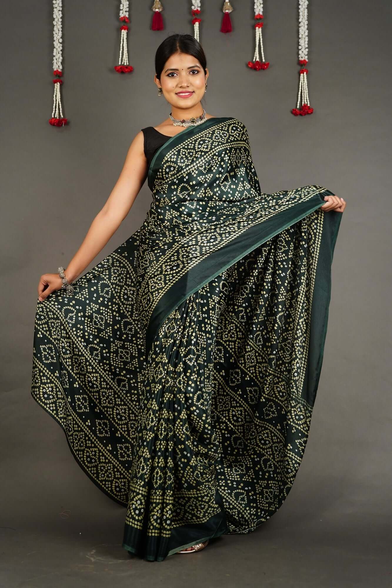 Ready To Wear Sacramento Green Bandhani Wrap in 1 minute saree With Readymade Blouse - Isadora Life Online Shopping Store