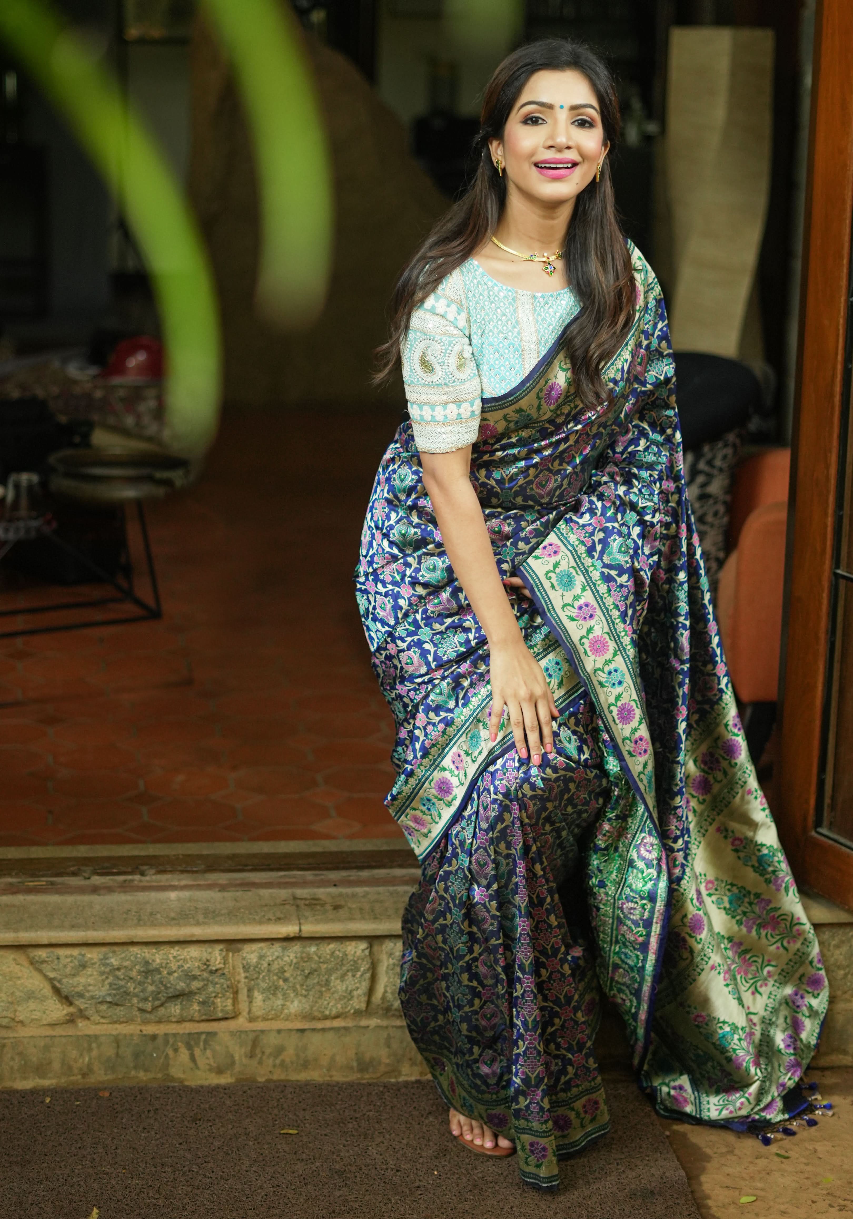 Exquisite Banarasi Patola Meenakari Katan Silk Saree in Blue with Intricate Pallu | SILK MARK CERTIFIED | Shobitam