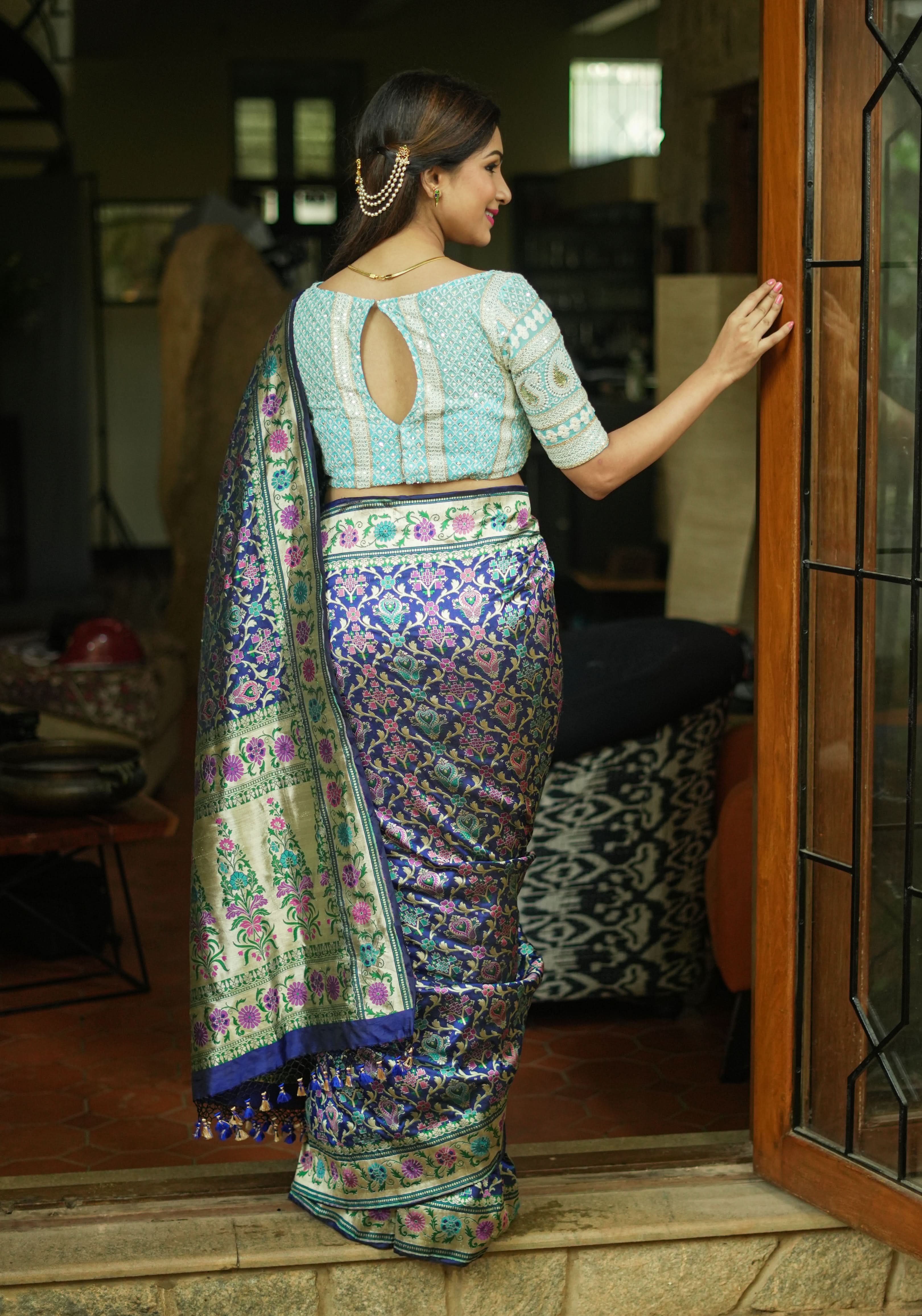 Exquisite Banarasi Patola Meenakari Katan Silk Saree in Blue with Intricate Pallu | SILK MARK CERTIFIED | Shobitam