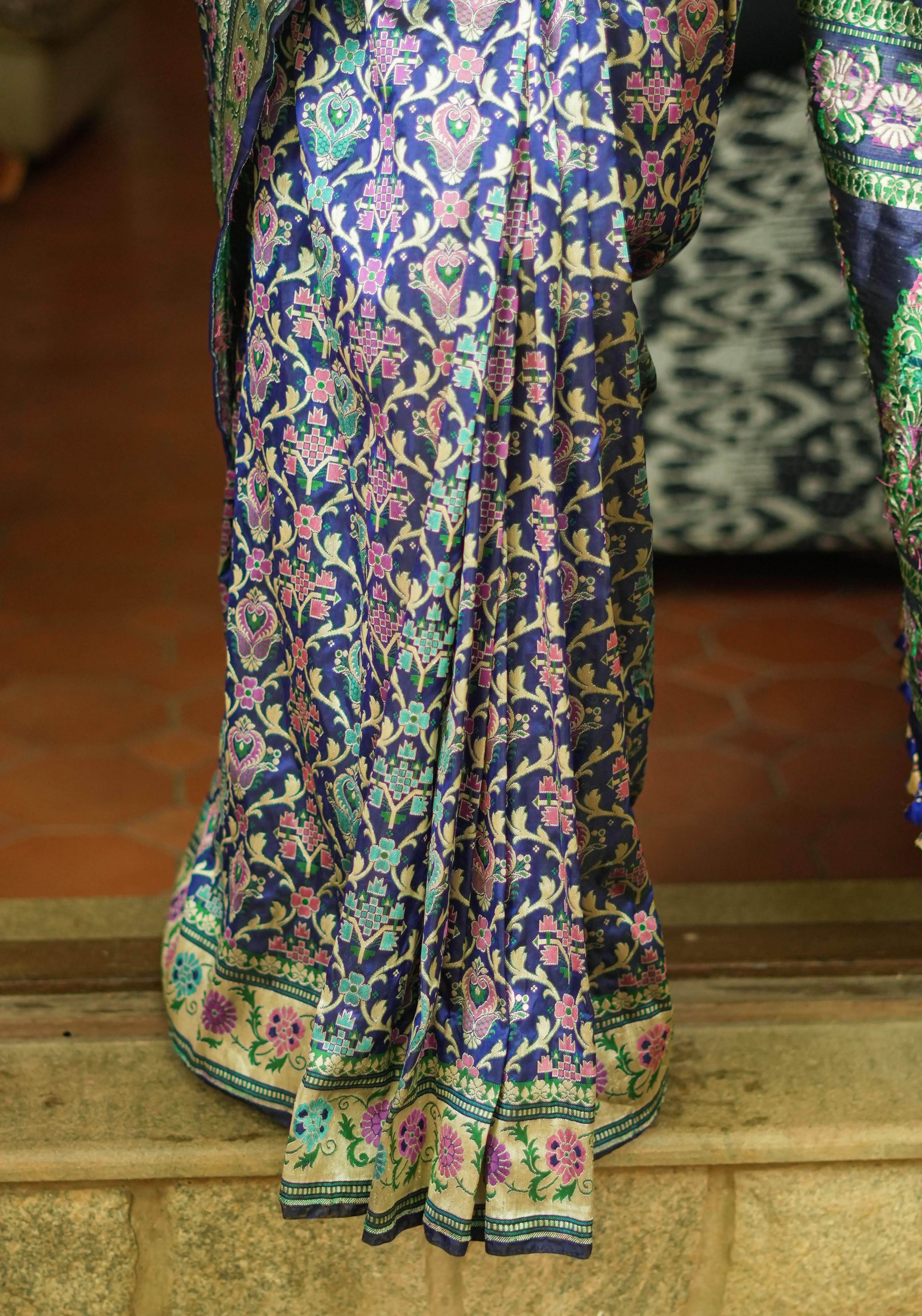 Exquisite Banarasi Patola Meenakari Katan Silk Saree in Blue with Intricate Pallu | SILK MARK CERTIFIED | Shobitam