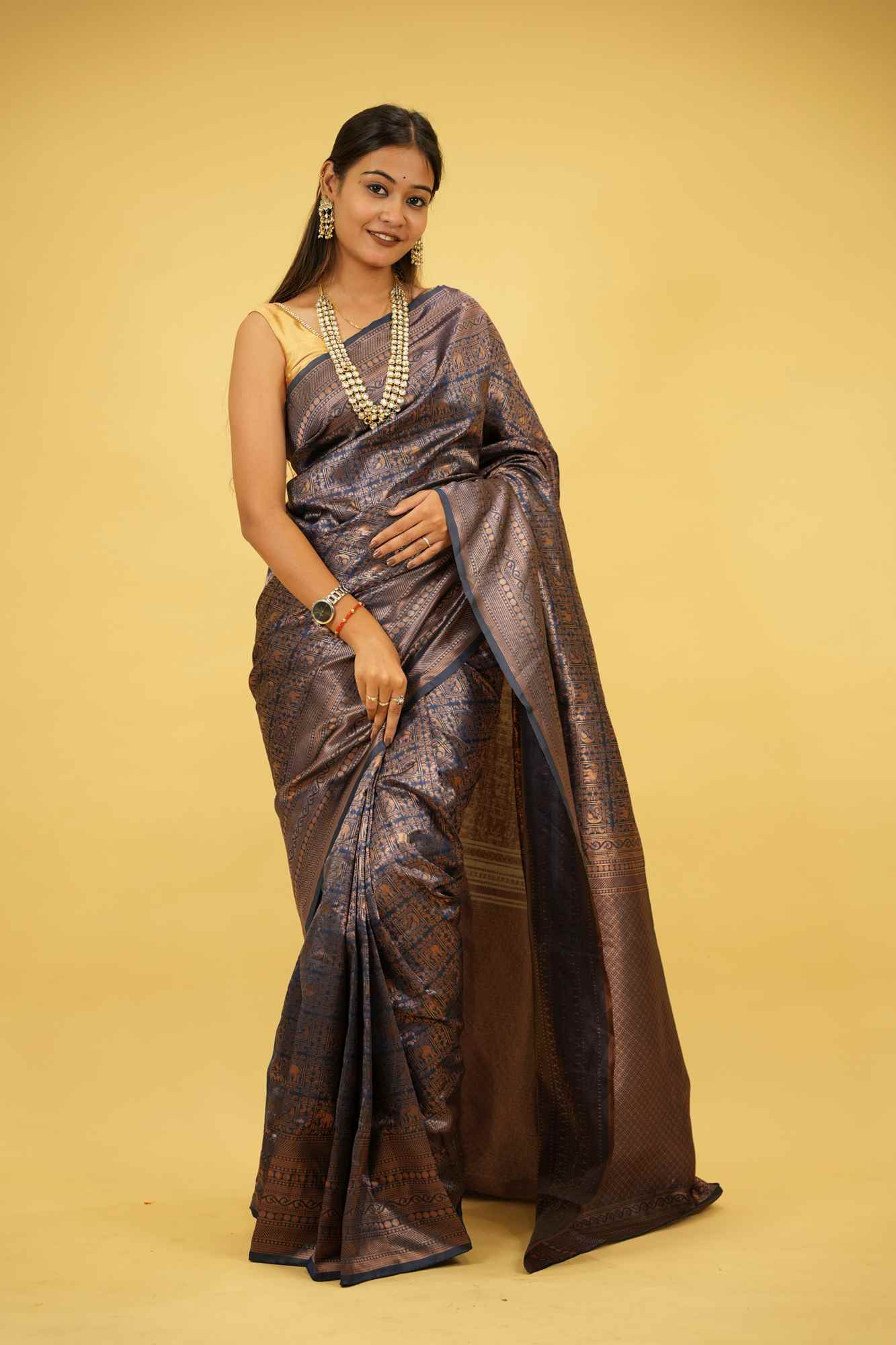 Soft Lichi Silk with Woven Zari Design Ready To Wear Saree