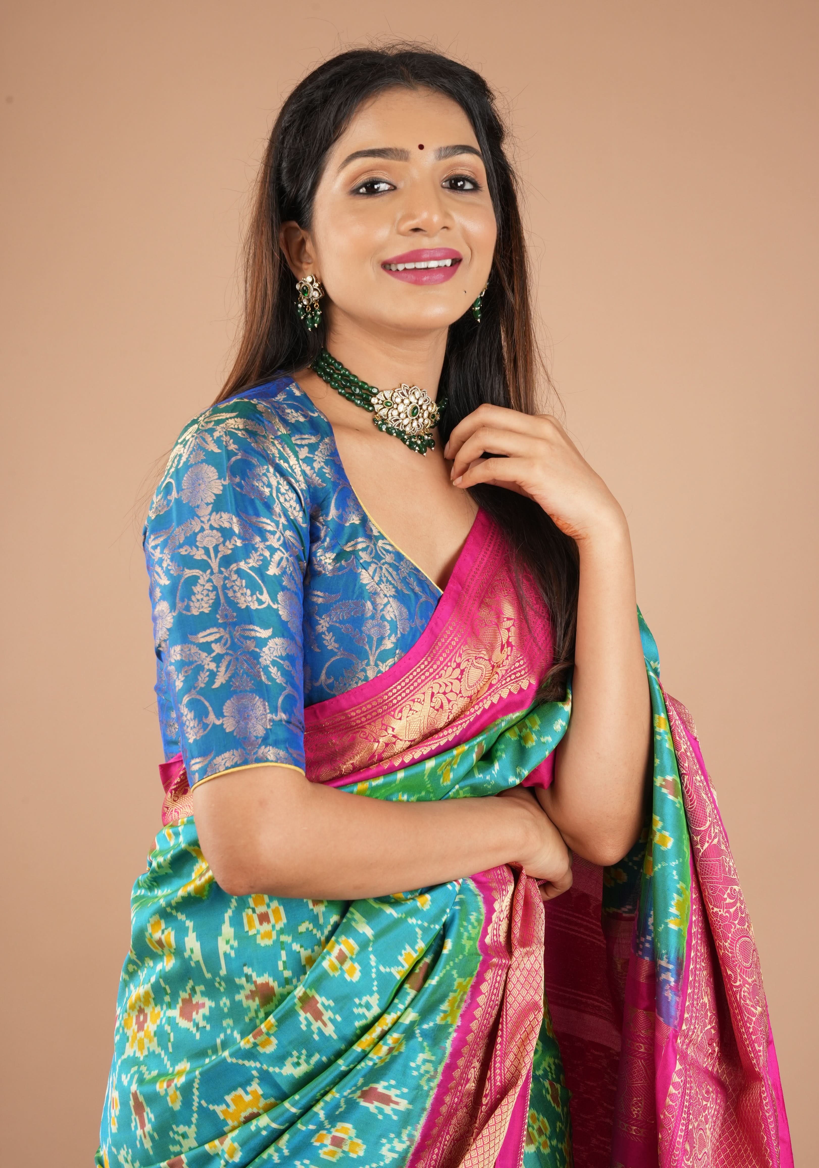 Peacock Blue Green Banarasi Pure Silk Brocade Blouse,customizable, made-to-order | Shobitam