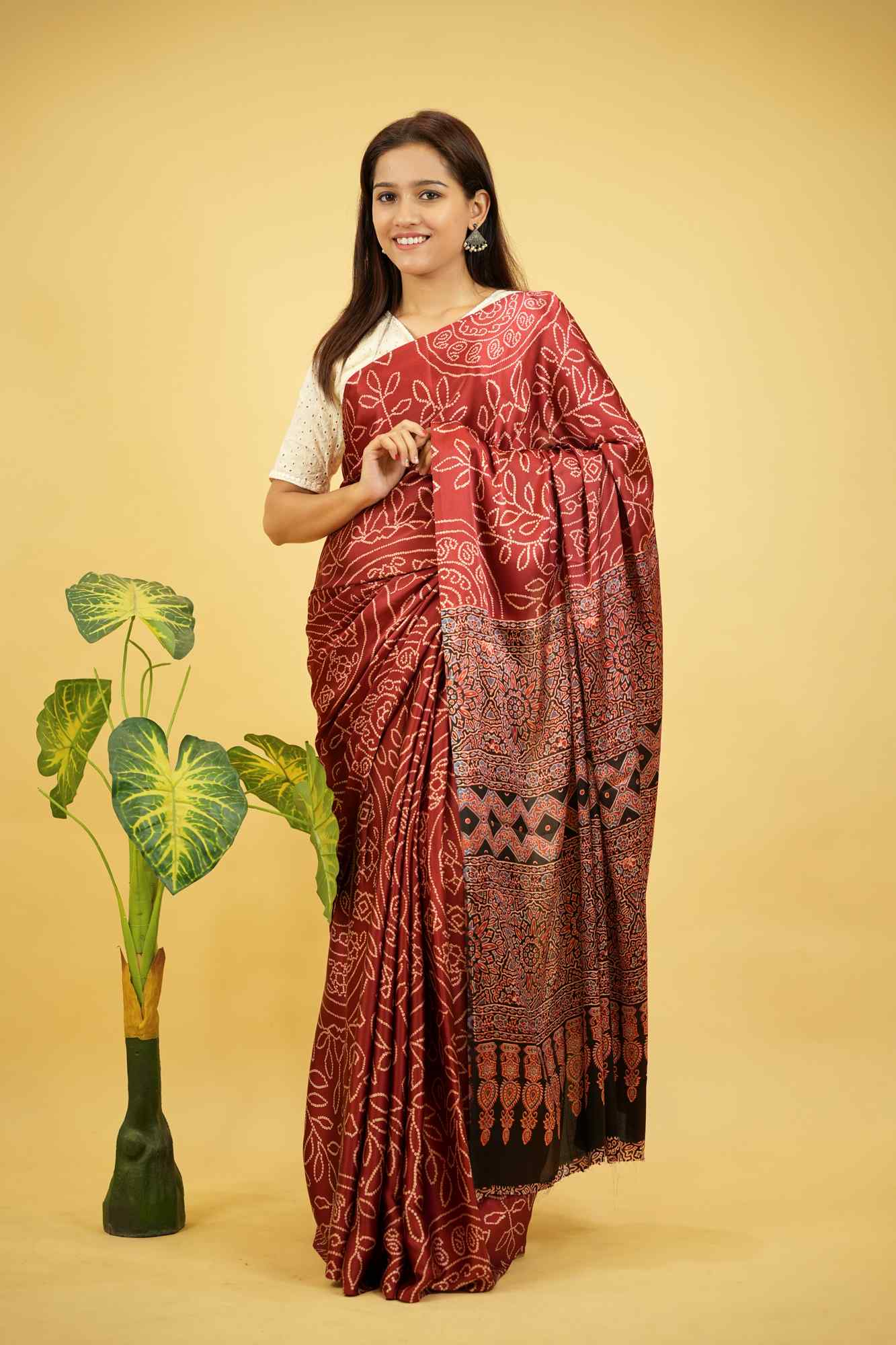 Soft Gajji Crepe with Ajrakh Detailing Ready To Wear Saree
