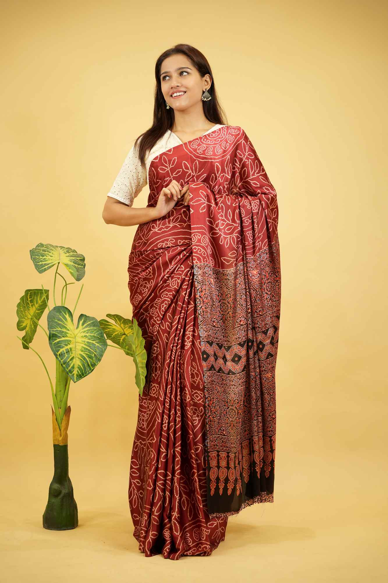 Soft Gajji Crepe with Ajrakh Detailing Ready To Wear Saree