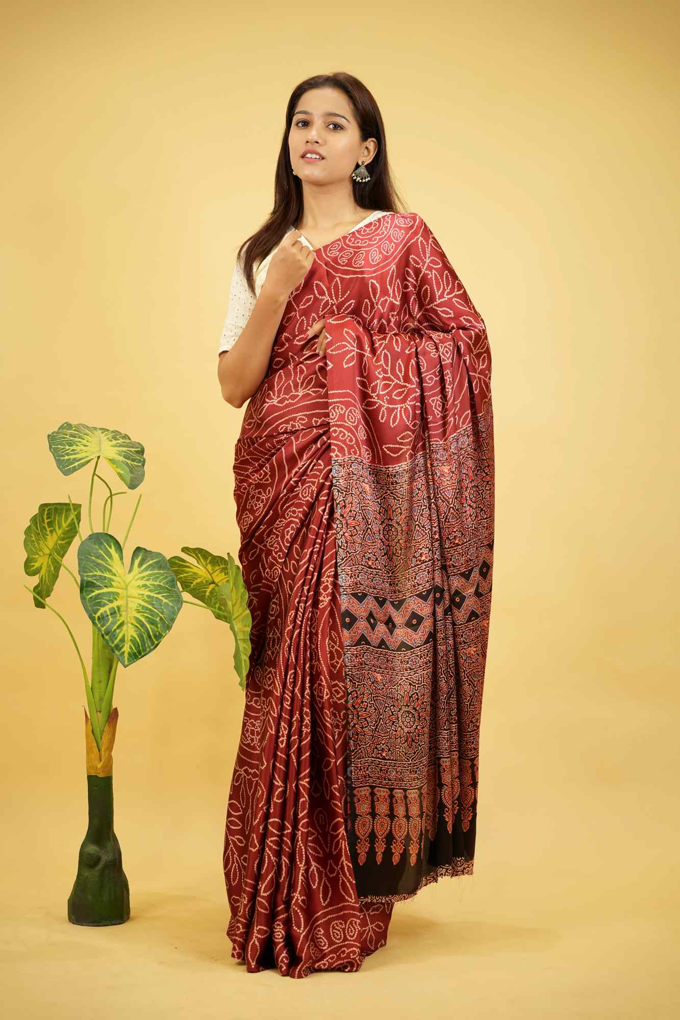 Soft Gajji Crepe with Ajrakh Detailing Ready To Wear Saree