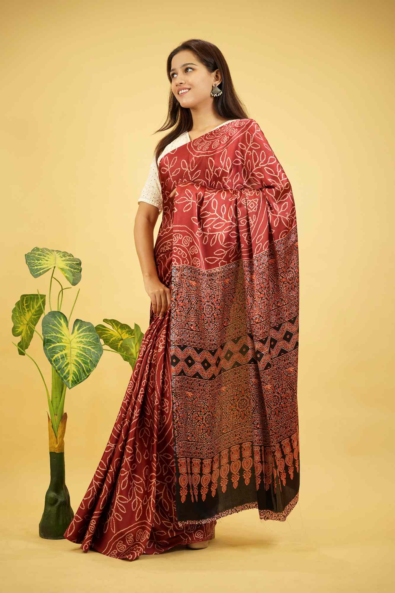 Soft Gajji Crepe with Ajrakh Detailing Ready To Wear Saree