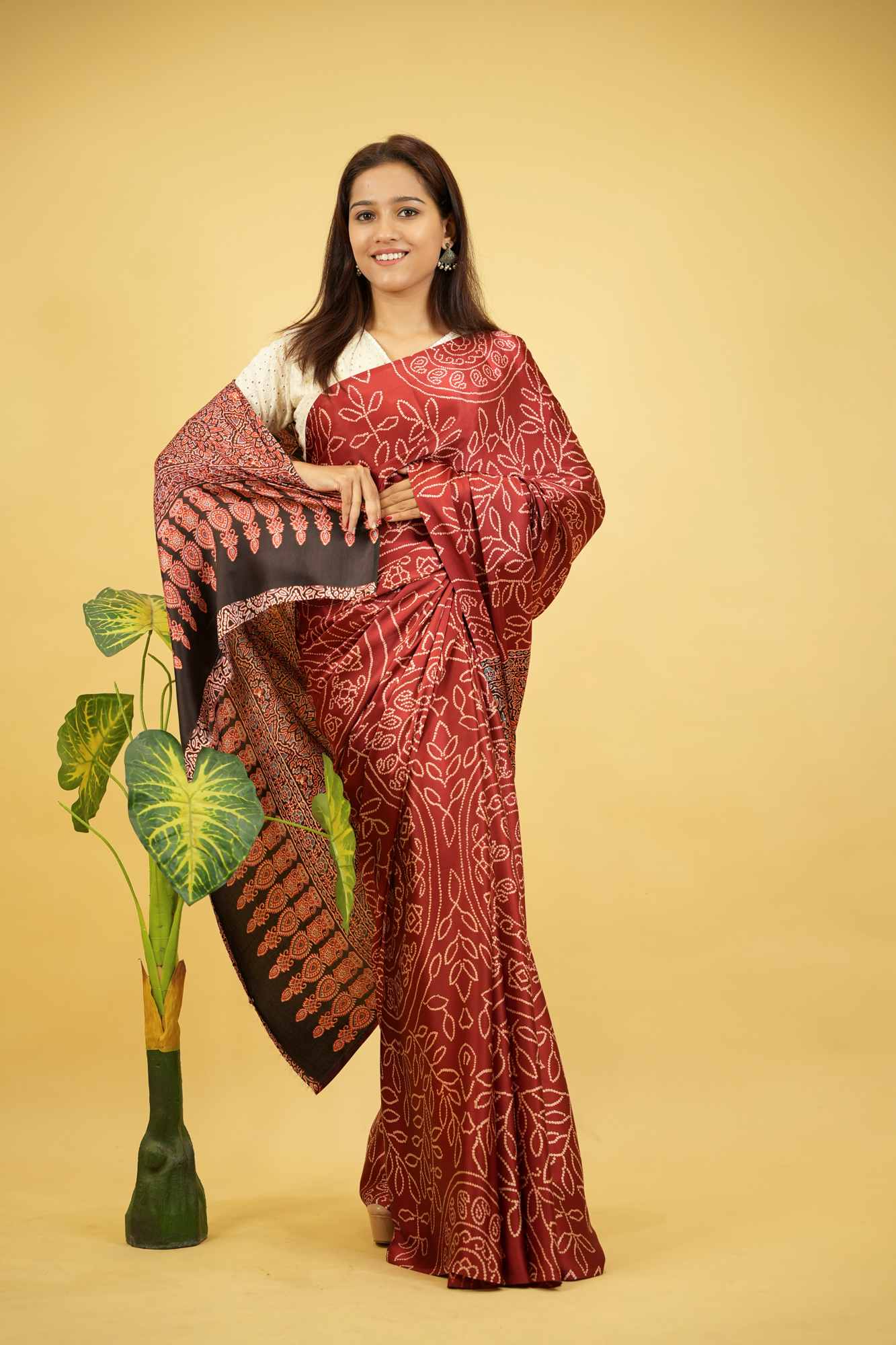 Soft Gajji Crepe with Ajrakh Detailing Ready To Wear Saree