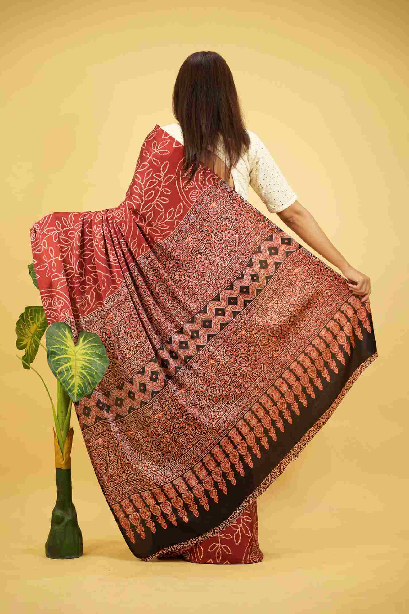 Soft Gajji Crepe with Ajrakh Detailing Ready To Wear Saree