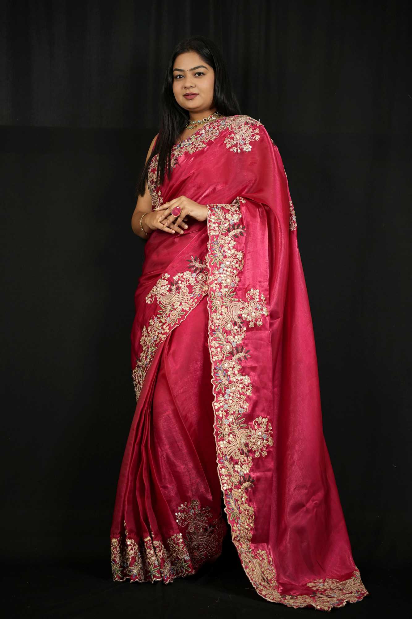 Jimmi Chu Chiffon Silk Sequin & Multi-Thread Embroidered Ready-to-Wear Saree