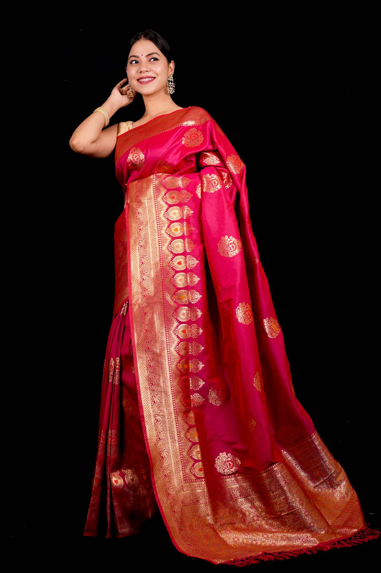 Dupion Warm Silk Pink Banarasi with Gold Zari & Kadwa Weave Ready To wear Saree