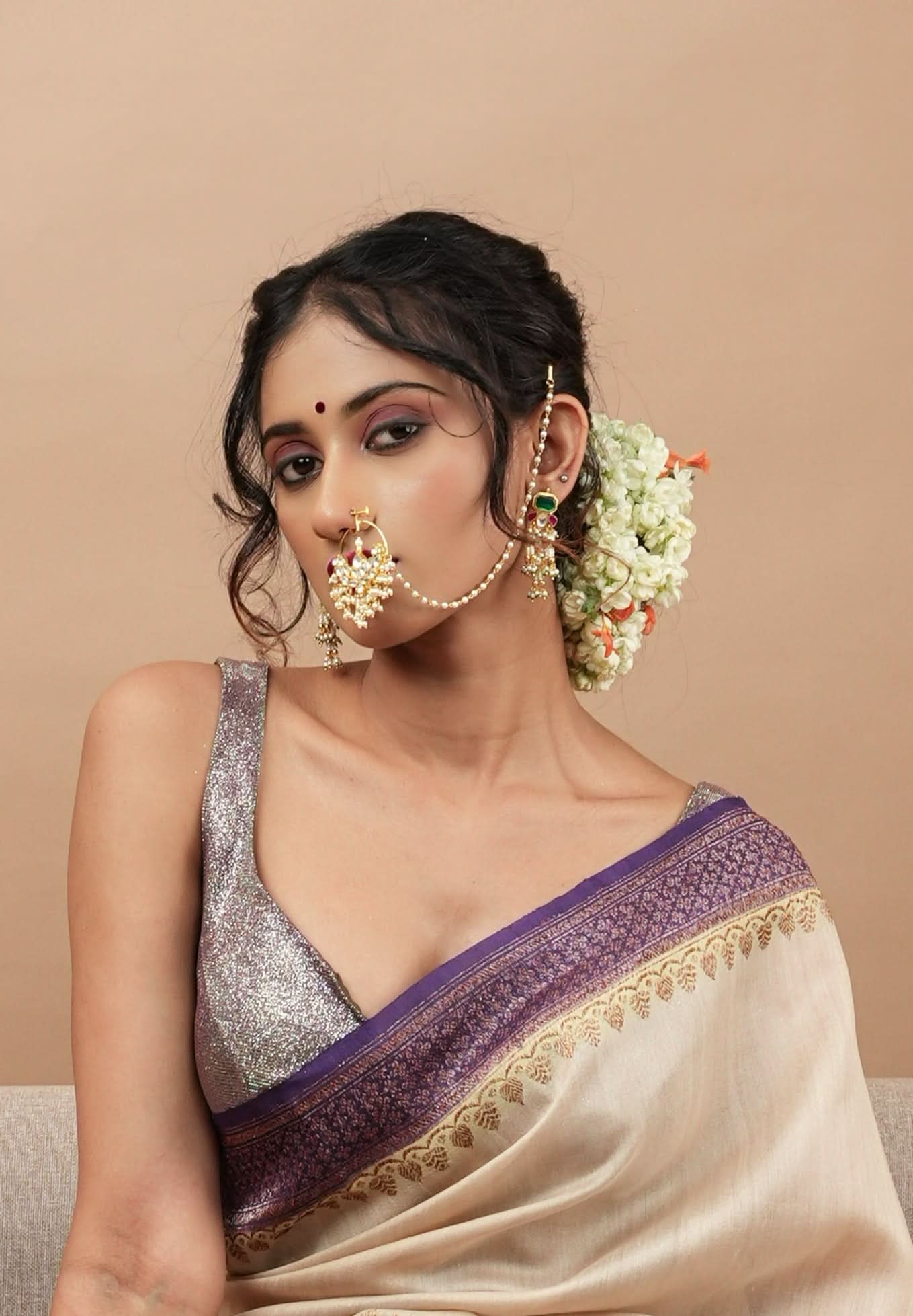 Amethyst Shimmer Deep Sweatheart neck sleeveless blouse, Made to Order | Shobitam
