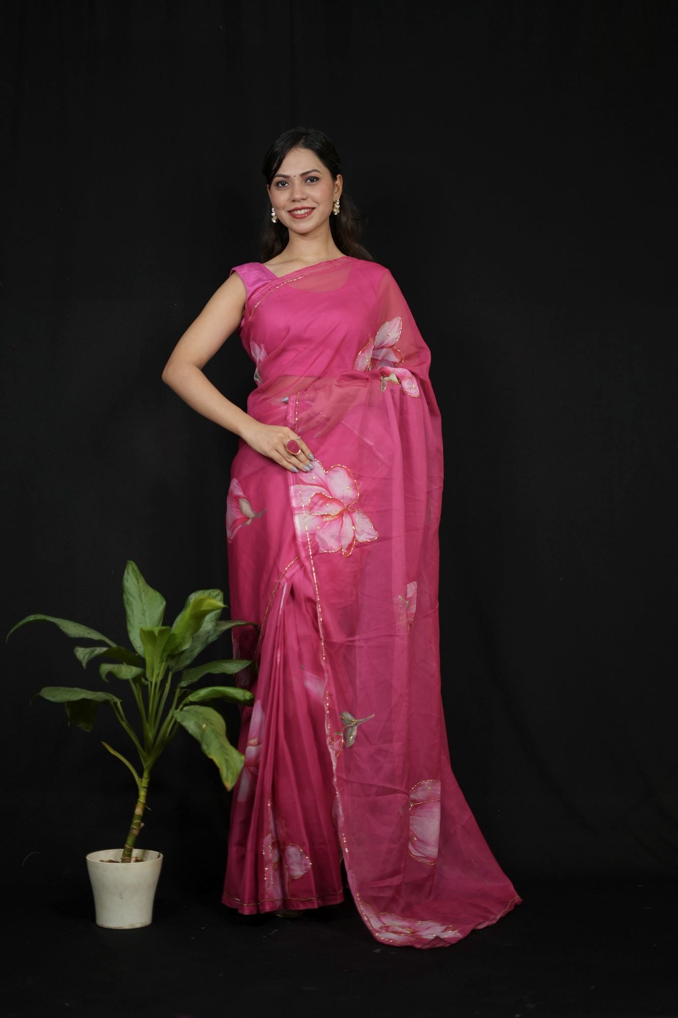 Soft Tebi Georgette Silk with Cutdana handwork floral ready to wear summer saree