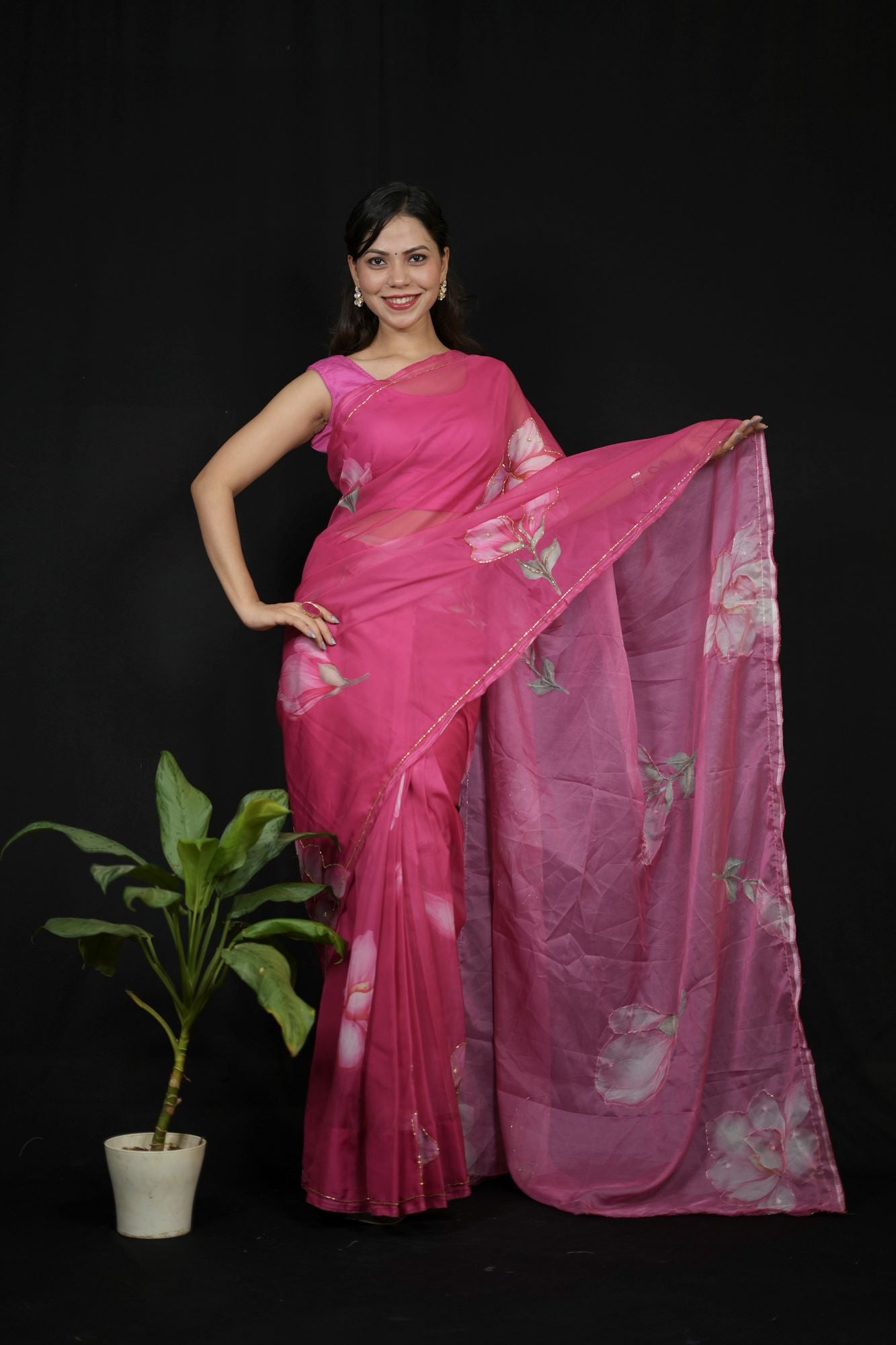Soft Tebi Georgette Silk with Cutdana handwork floral ready to wear summer saree