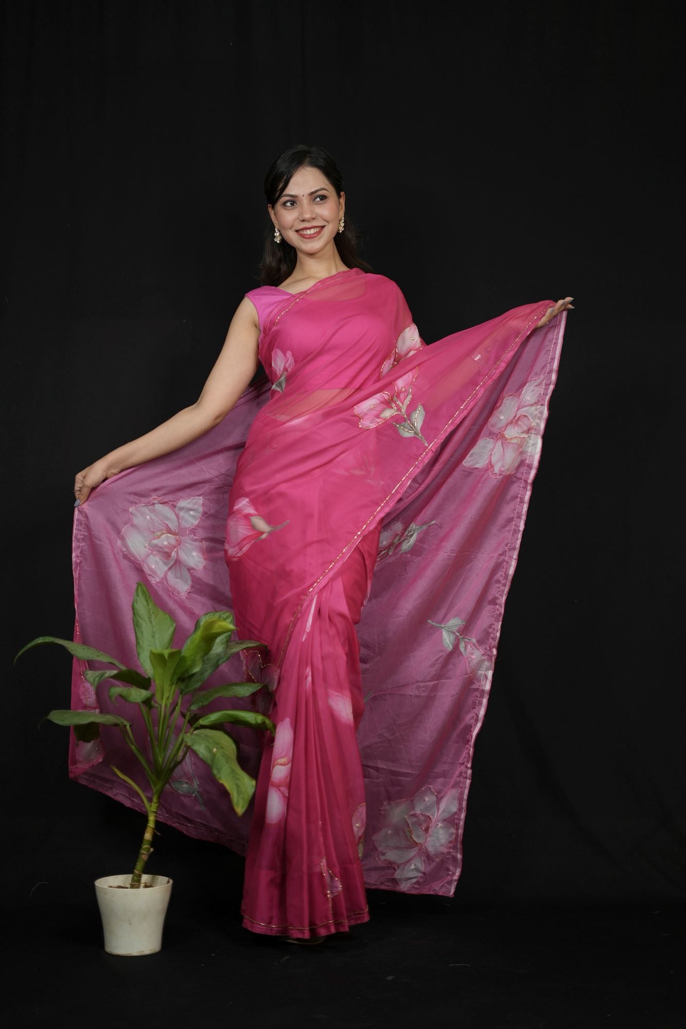Soft Tebi Georgette Silk with Cutdana handwork floral ready to wear summer saree