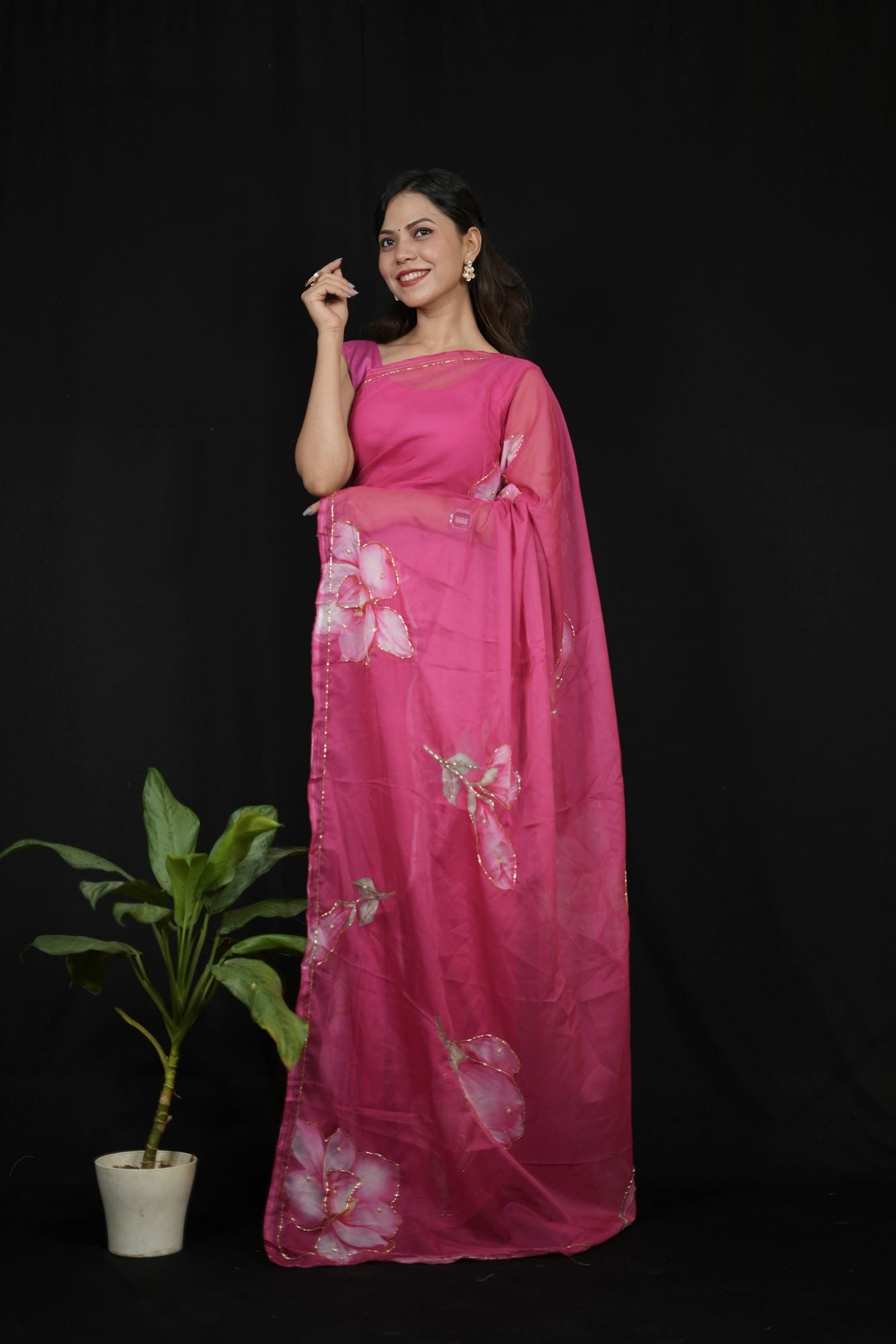 Soft Tebi Georgette Silk with Cutdana handwork floral ready to wear summer saree