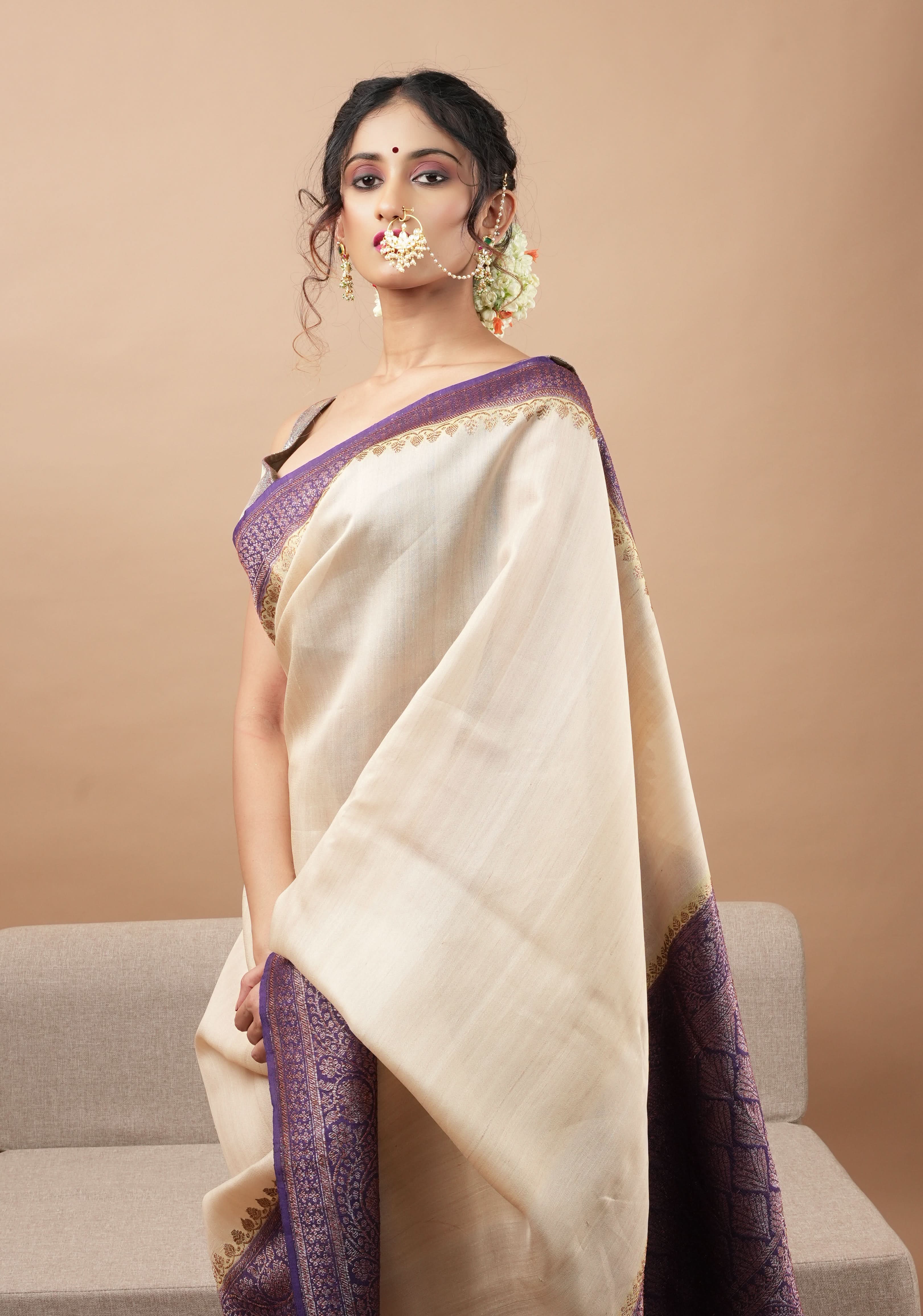 Celestial Kundan nath with non piece clasp, chain and hook | Shobitam