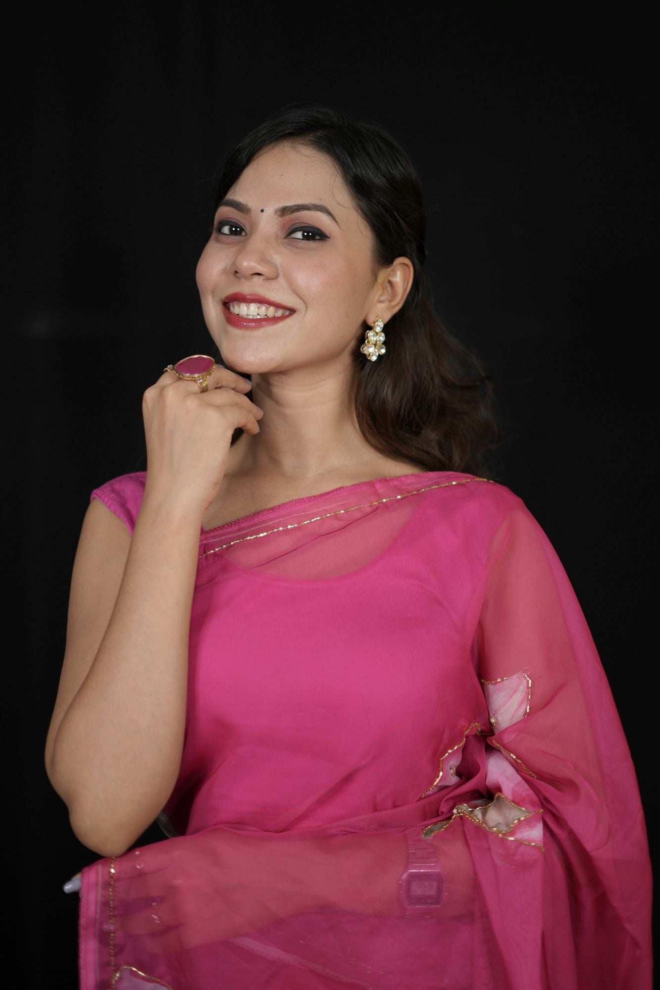 Soft Tebi Georgette Silk with Cutdana handwork floral ready to wear summer saree