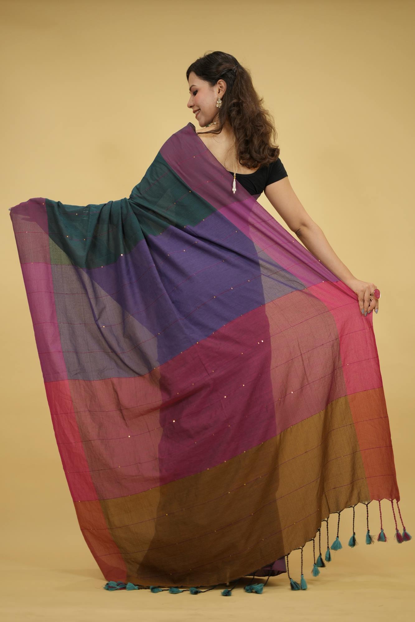 Regal Khadi Elegance with Sequin Grace & Sequinned Pallu Ready To Wear Saree