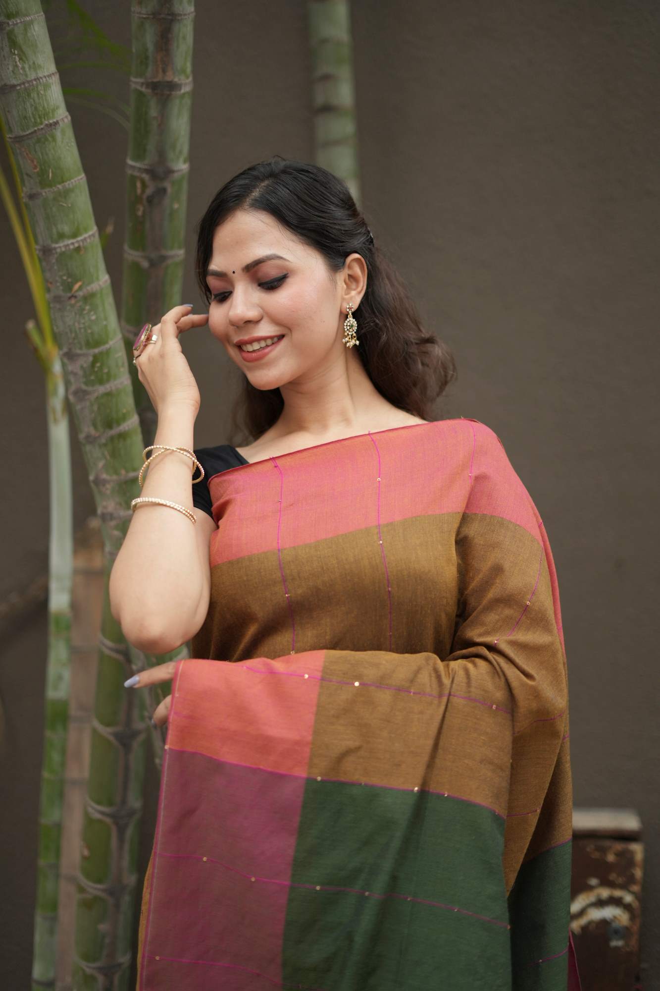 Khadi Cotton with Multicolour Pallu and Sequin Detailing Ready To Wear Saree