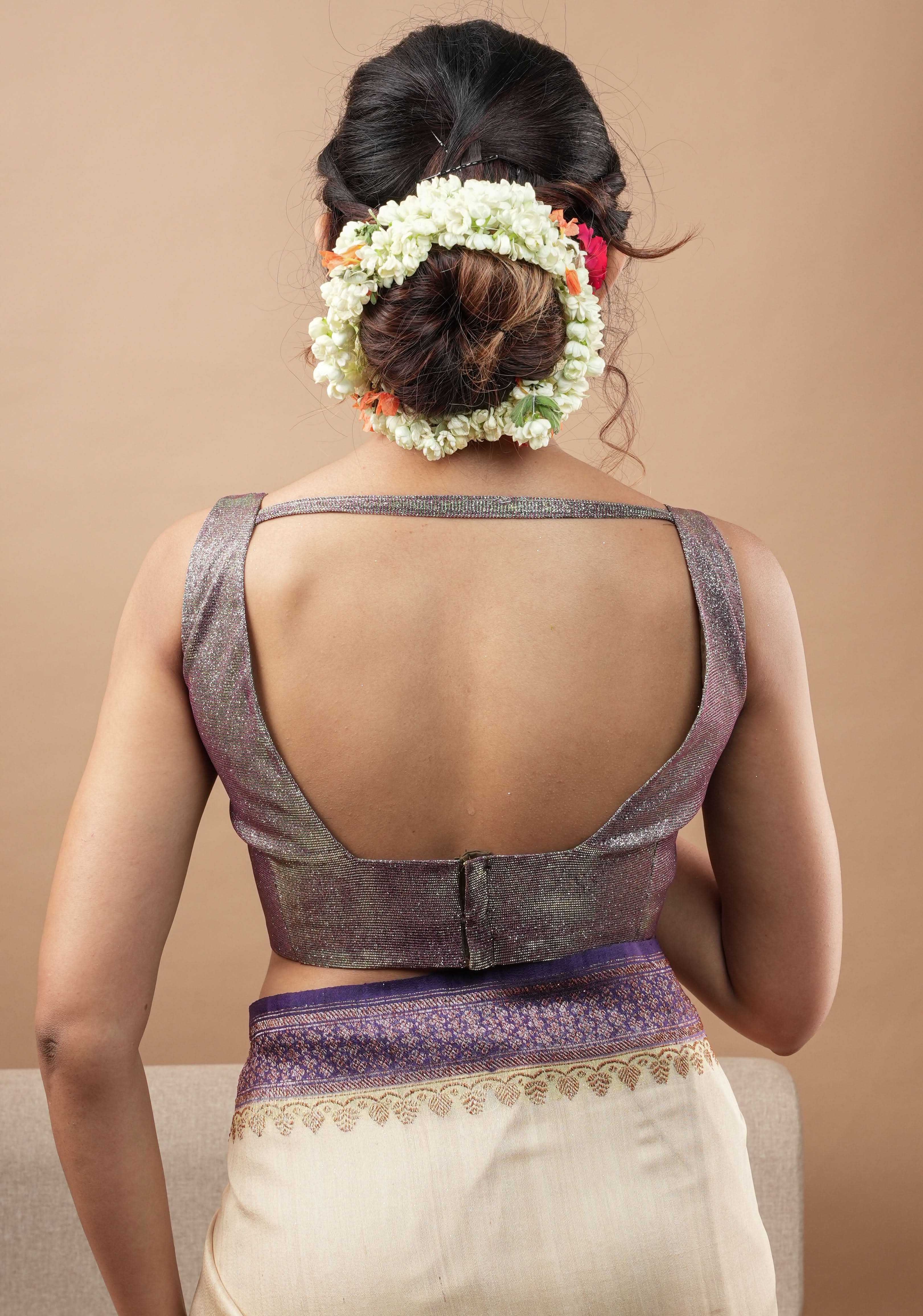 Amethyst Shimmer Deep Sweatheart neck sleeveless blouse, Made to Order | Shobitam