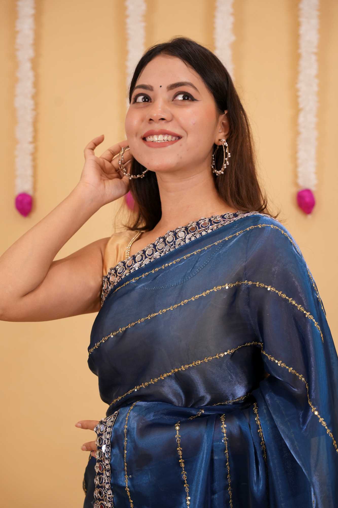 Ready to wear Soft Organza with Real Mirror Work Embroidery Border & Exquisite Blouse