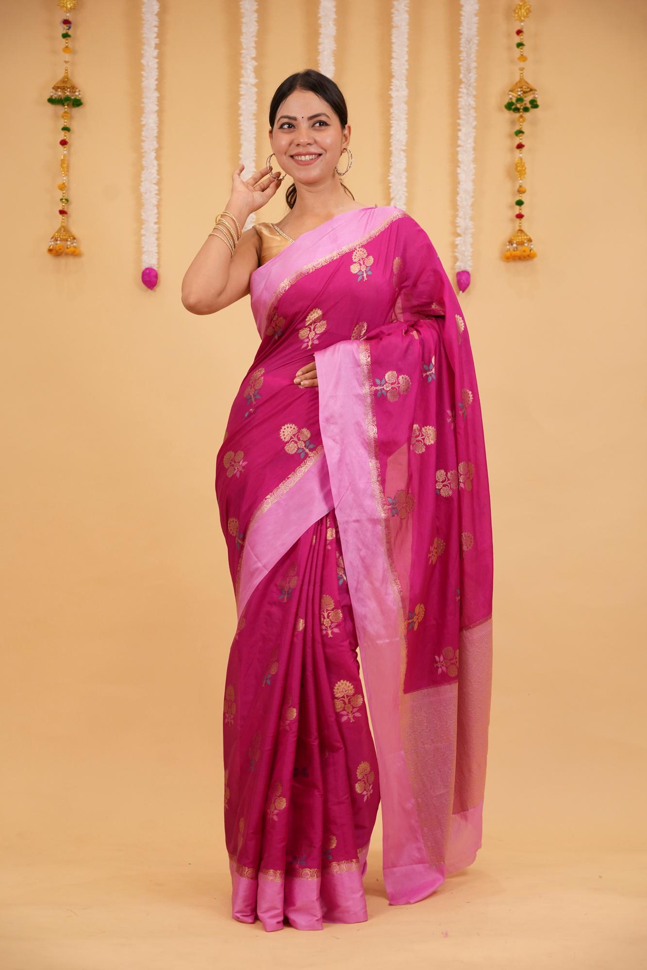Soft Warm Silk with Meena Zari Motif Weave and Rich Border Ready To Wear Saree
