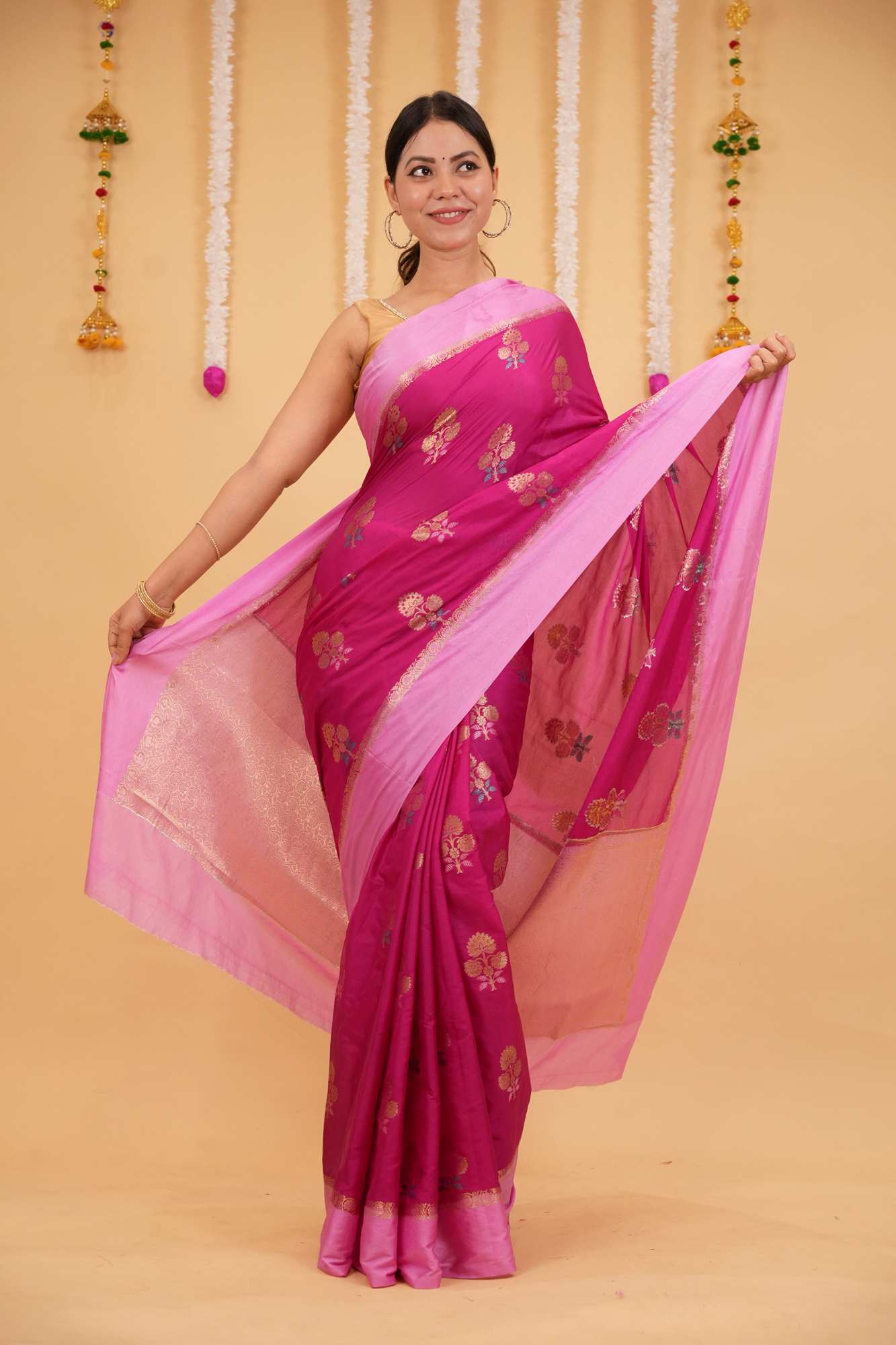 Soft Warm Silk with Meena Zari Motif Weave and Rich Border Ready To Wear Saree