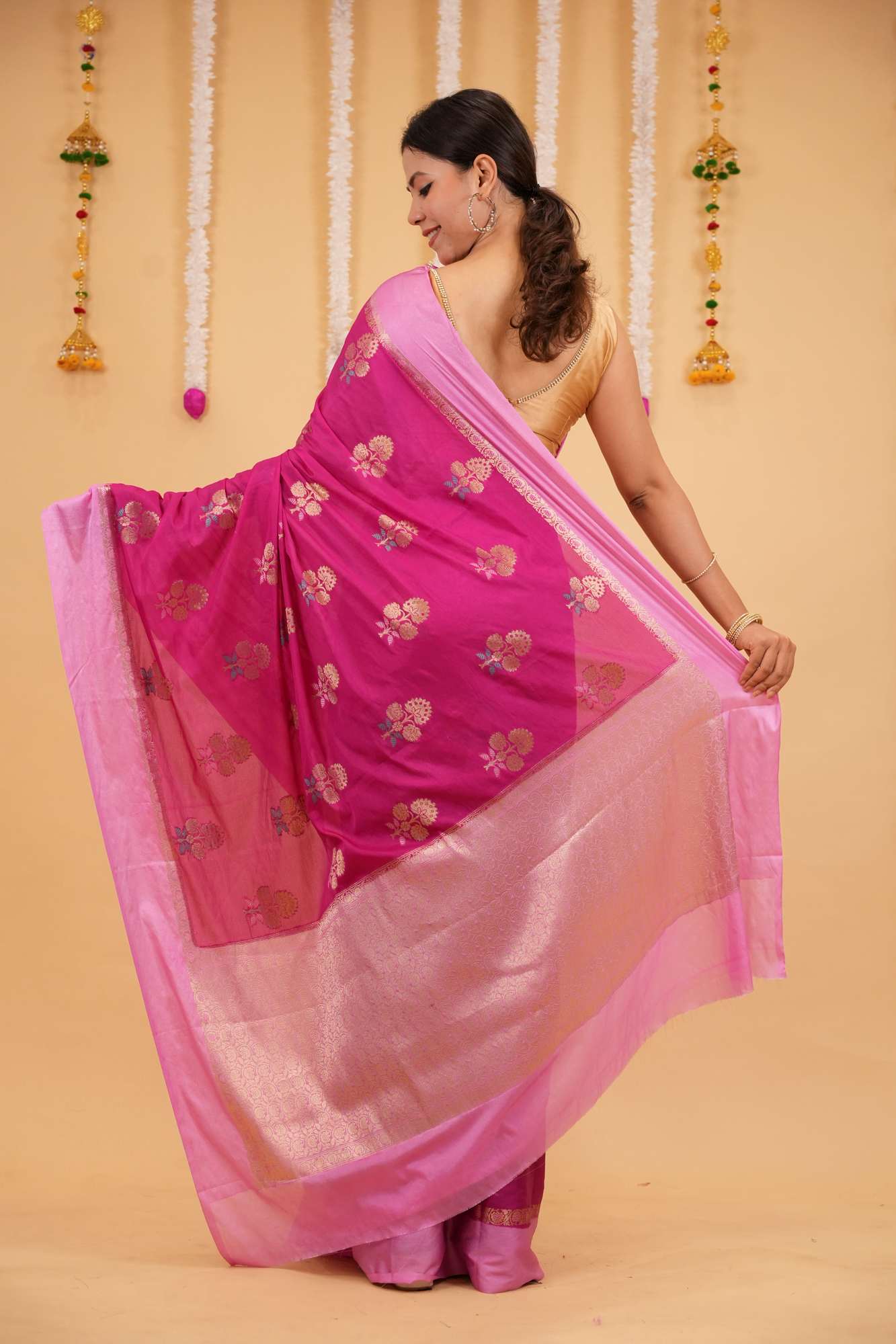 Soft Warm Silk with Meena Zari Motif Weave and Rich Border Ready To Wear Saree