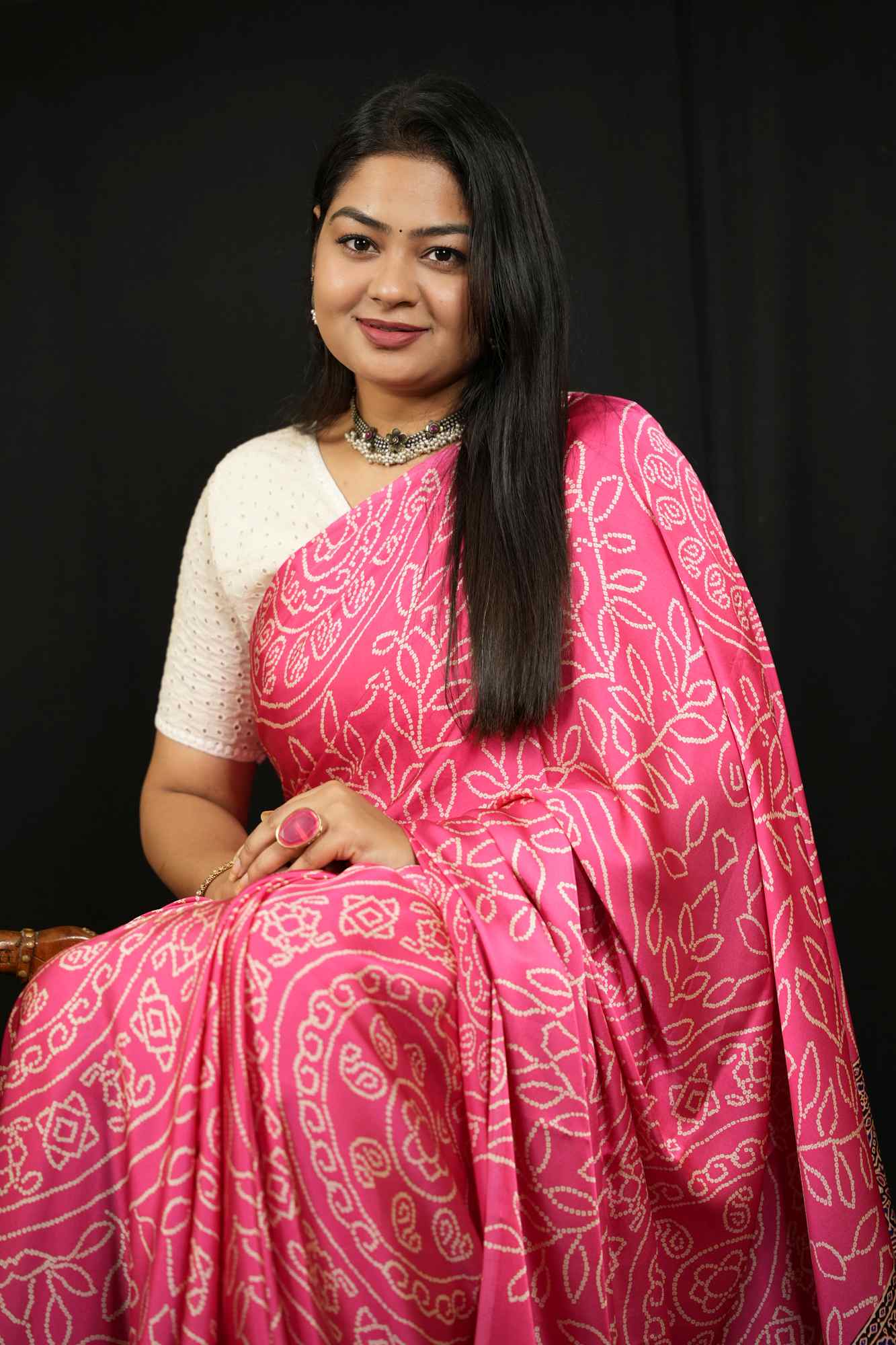 Fuchsia Charm Gajji with Ajrakh Accents Ready To Wear Saree