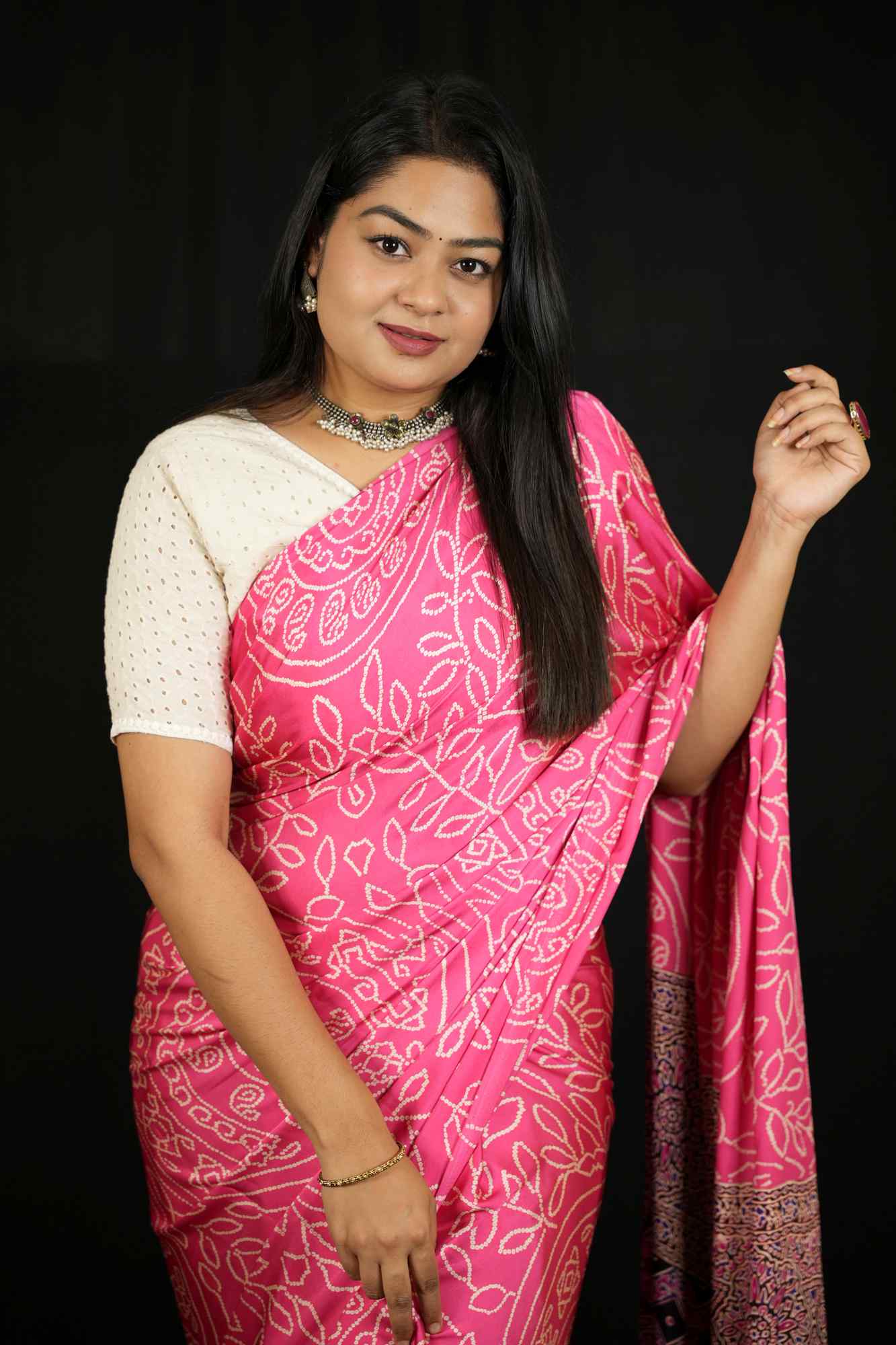 Fuchsia Charm Gajji with Ajrakh Accents Ready To Wear Saree