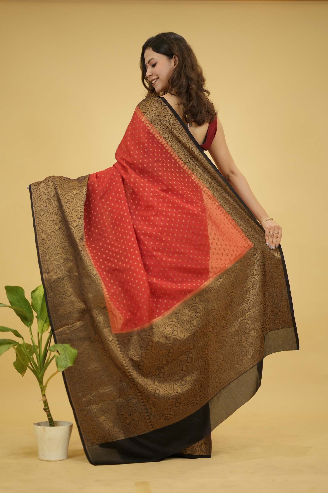 Banarasi with rich contrast woven pallu Ready to Wear saree