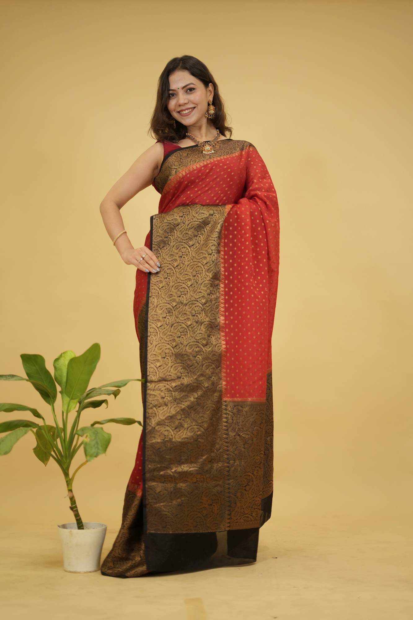 Banarasi with rich contrast woven pallu Ready to Wear saree