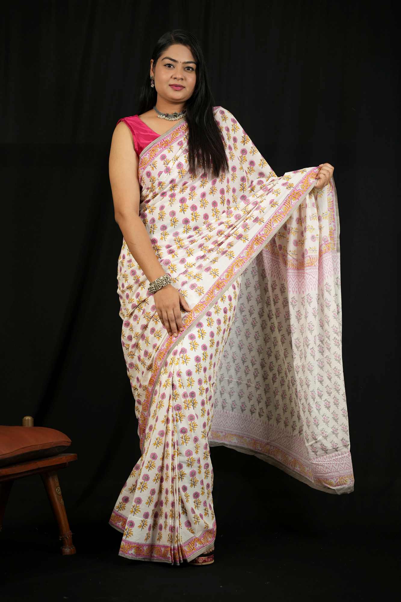 Royal baby pink delicate jaipuri sanganeri mulmul ready made saree