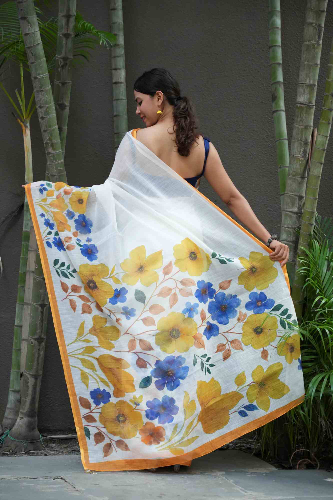 Linen with Vibrant Floral Digital Print Ready To Wear Saree