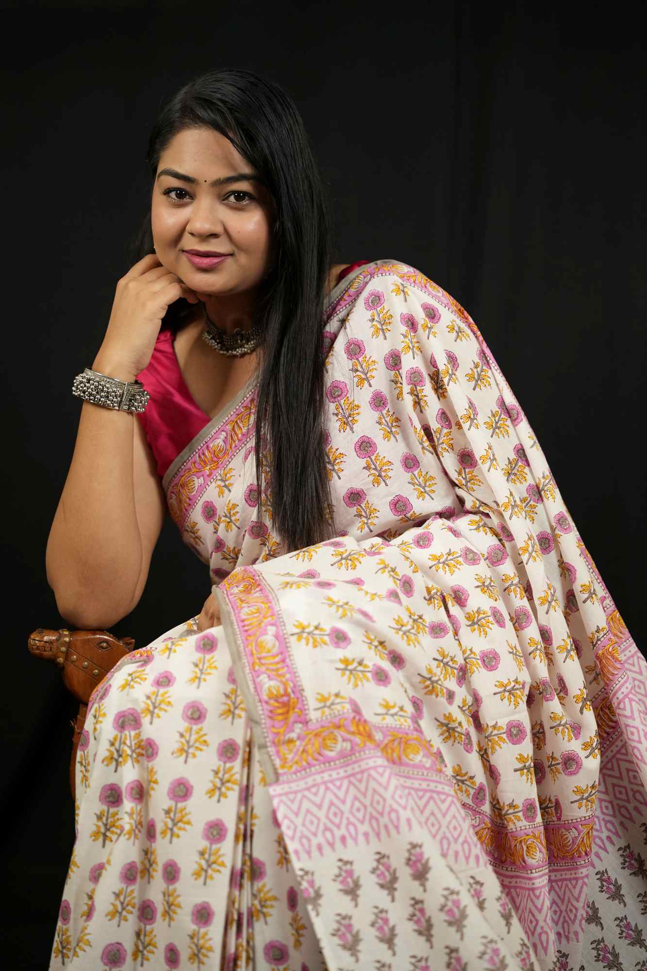 Royal baby pink delicate jaipuri sanganeri mulmul ready made saree