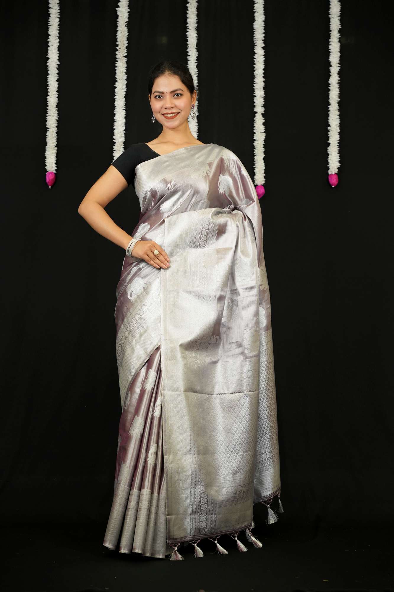 Silk with Resham Zari woven Elephant Motifs, Intricate Border & Elegant Pallu Ready To Wear Saree