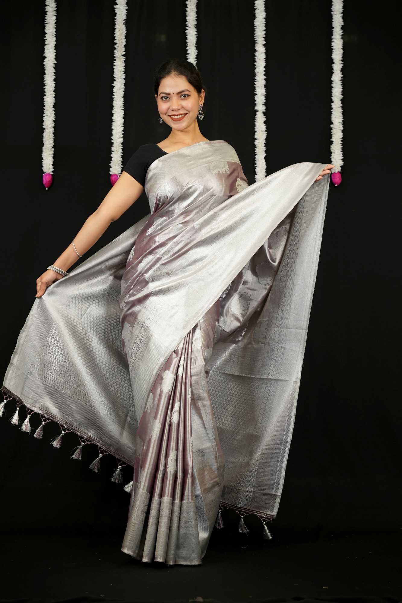 Silk with Resham Zari woven Elephant Motifs, Intricate Border & Elegant Pallu Ready To Wear Saree
