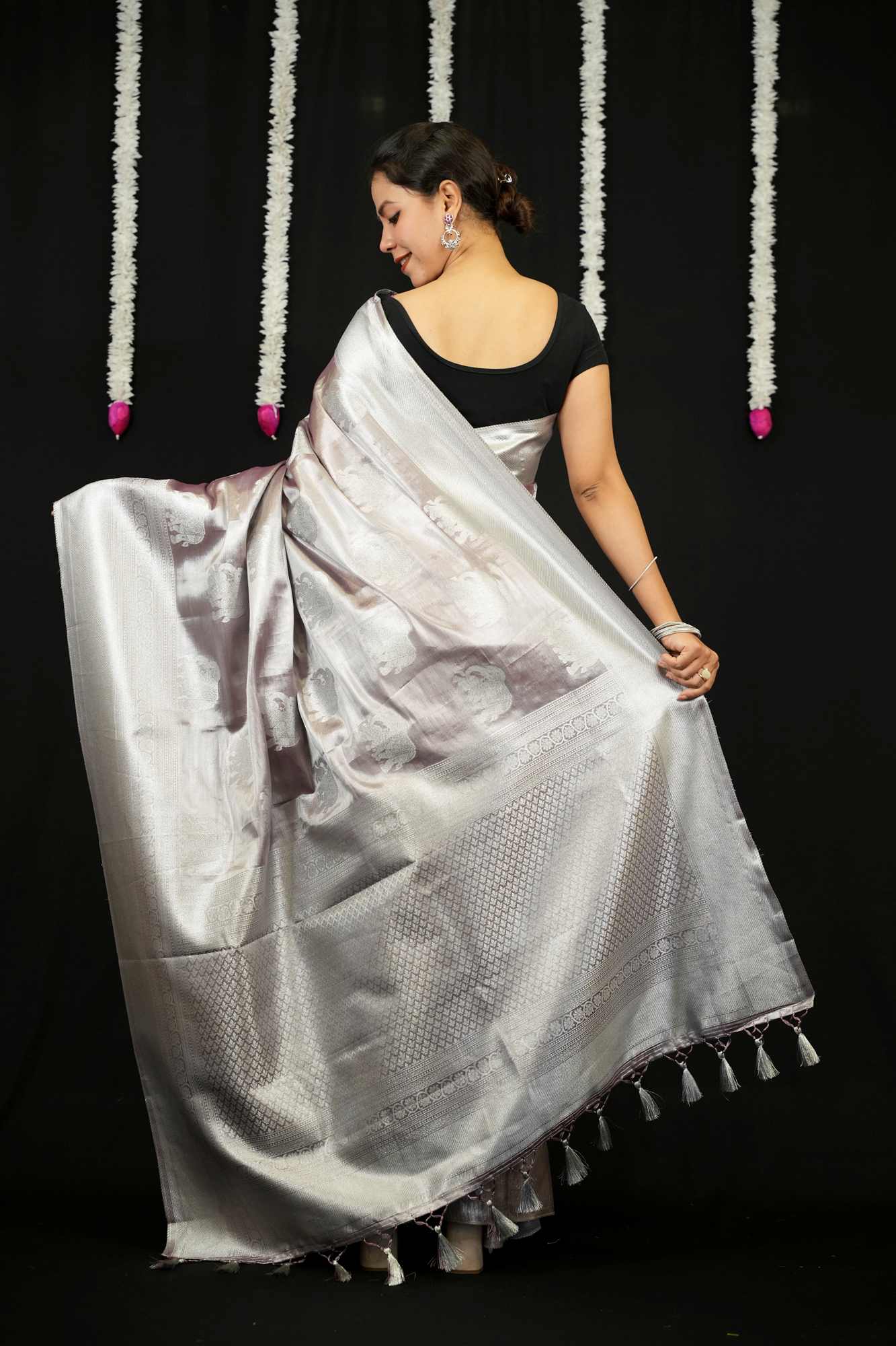 Silk with Resham Zari woven Elephant Motifs, Intricate Border & Elegant Pallu Ready To Wear Saree