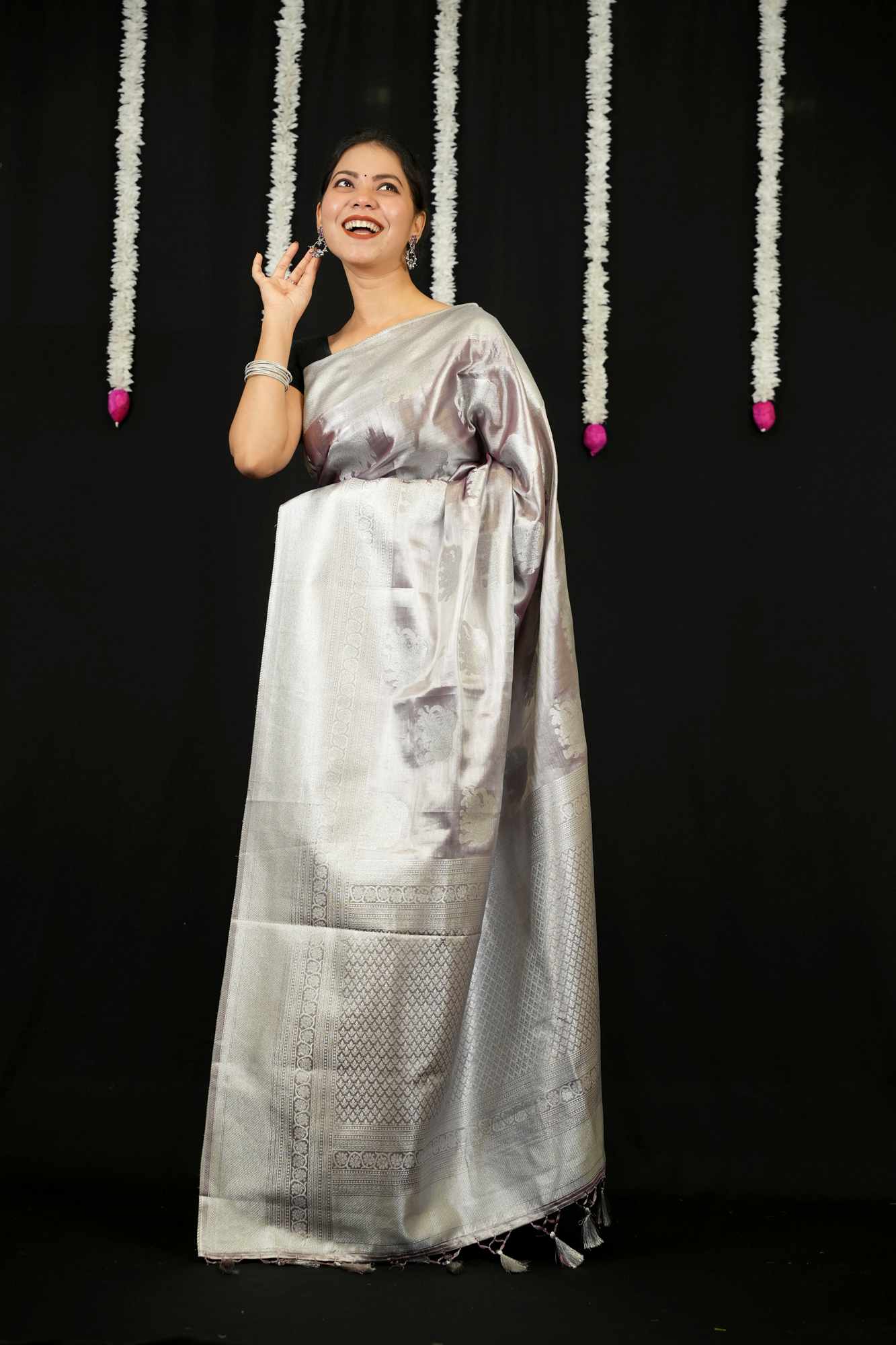 Silk with Resham Zari woven Elephant Motifs, Intricate Border & Elegant Pallu Ready To Wear Saree