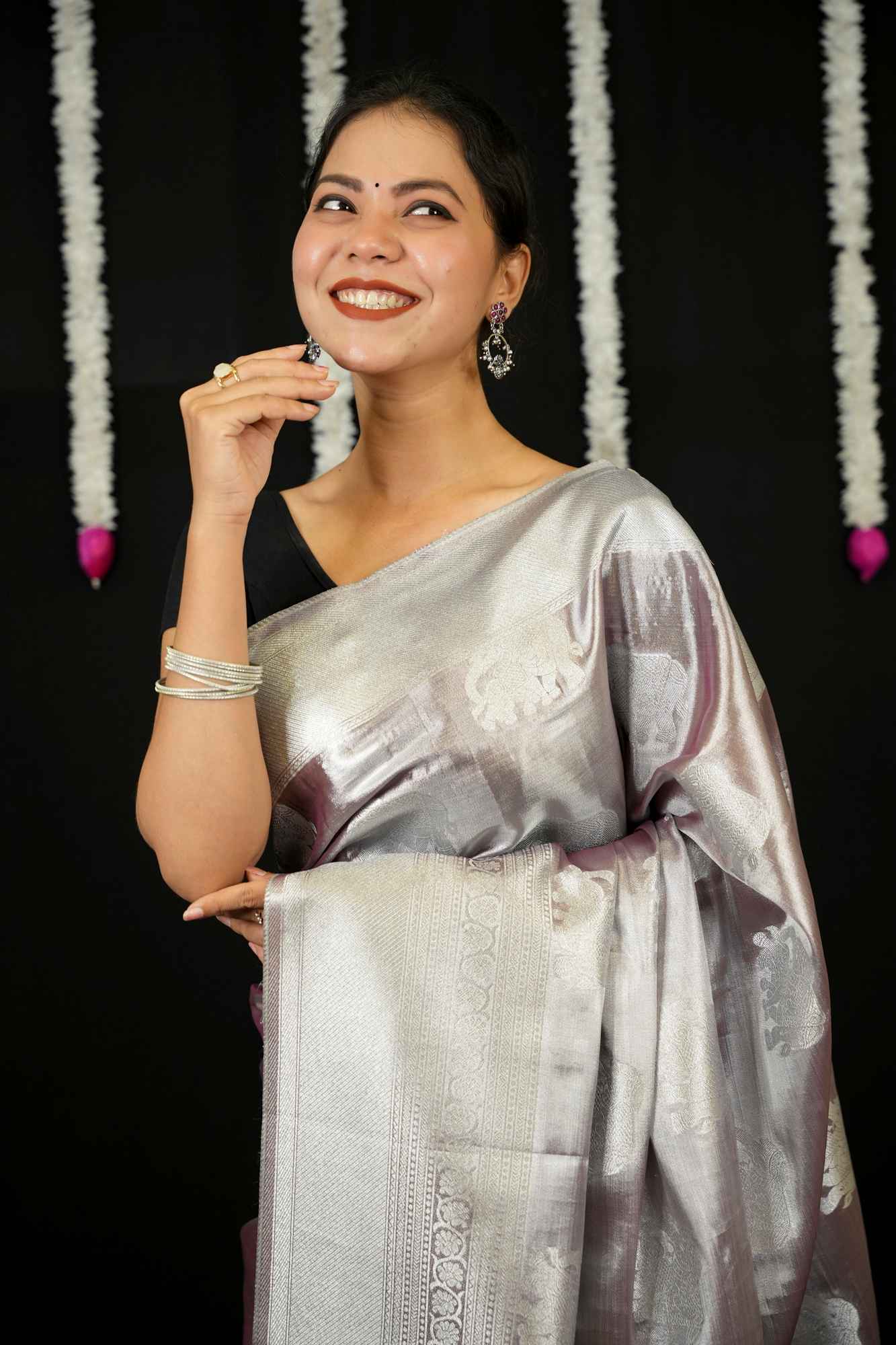 Silk with Resham Zari woven Elephant Motifs, Intricate Border & Elegant Pallu Ready To Wear Saree