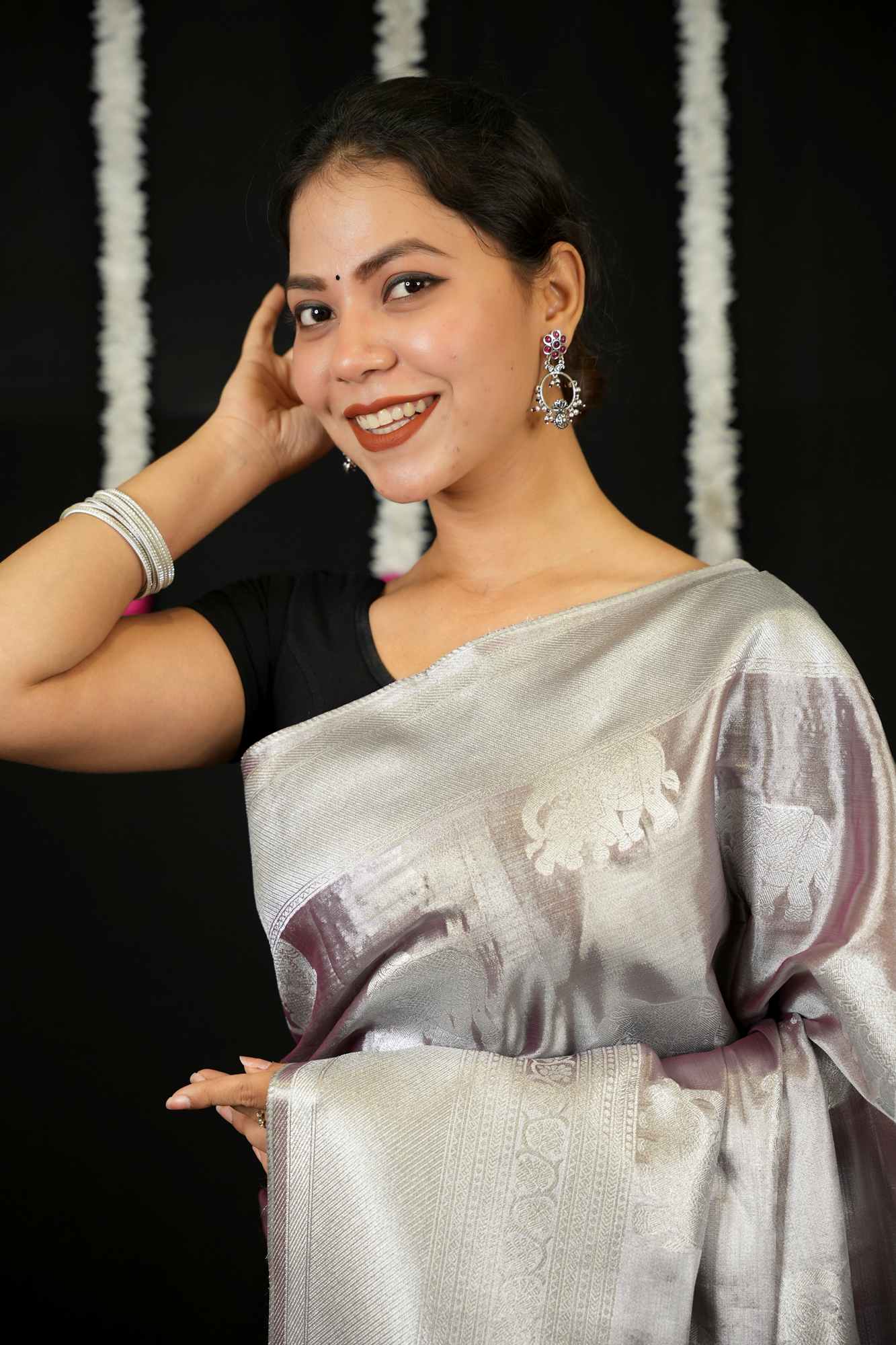 Silk with Resham Zari woven Elephant Motifs, Intricate Border & Elegant Pallu Ready To Wear Saree