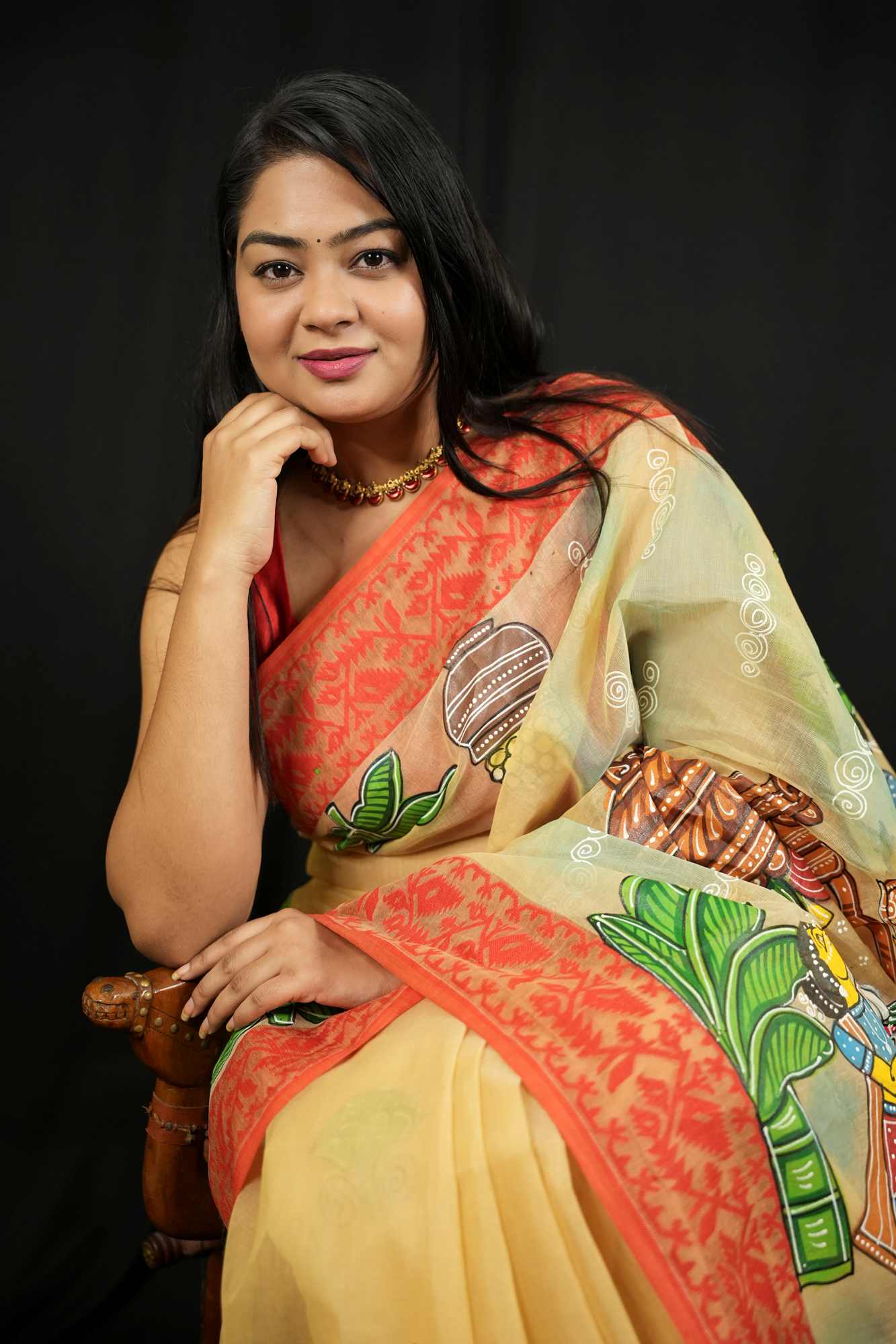 Pure Hand Painted Ganesh Chaturthi Special - Prestitched Saree in Dhakai Jamdani Soft Weave