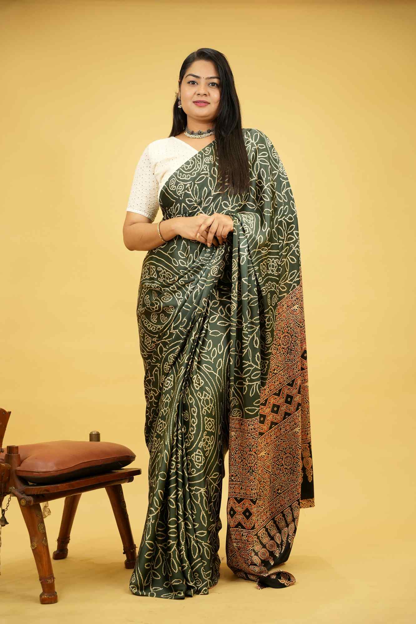 Soft Gajji with Intricate Patterns Ajrakh Detailing Ready To Wear Saree