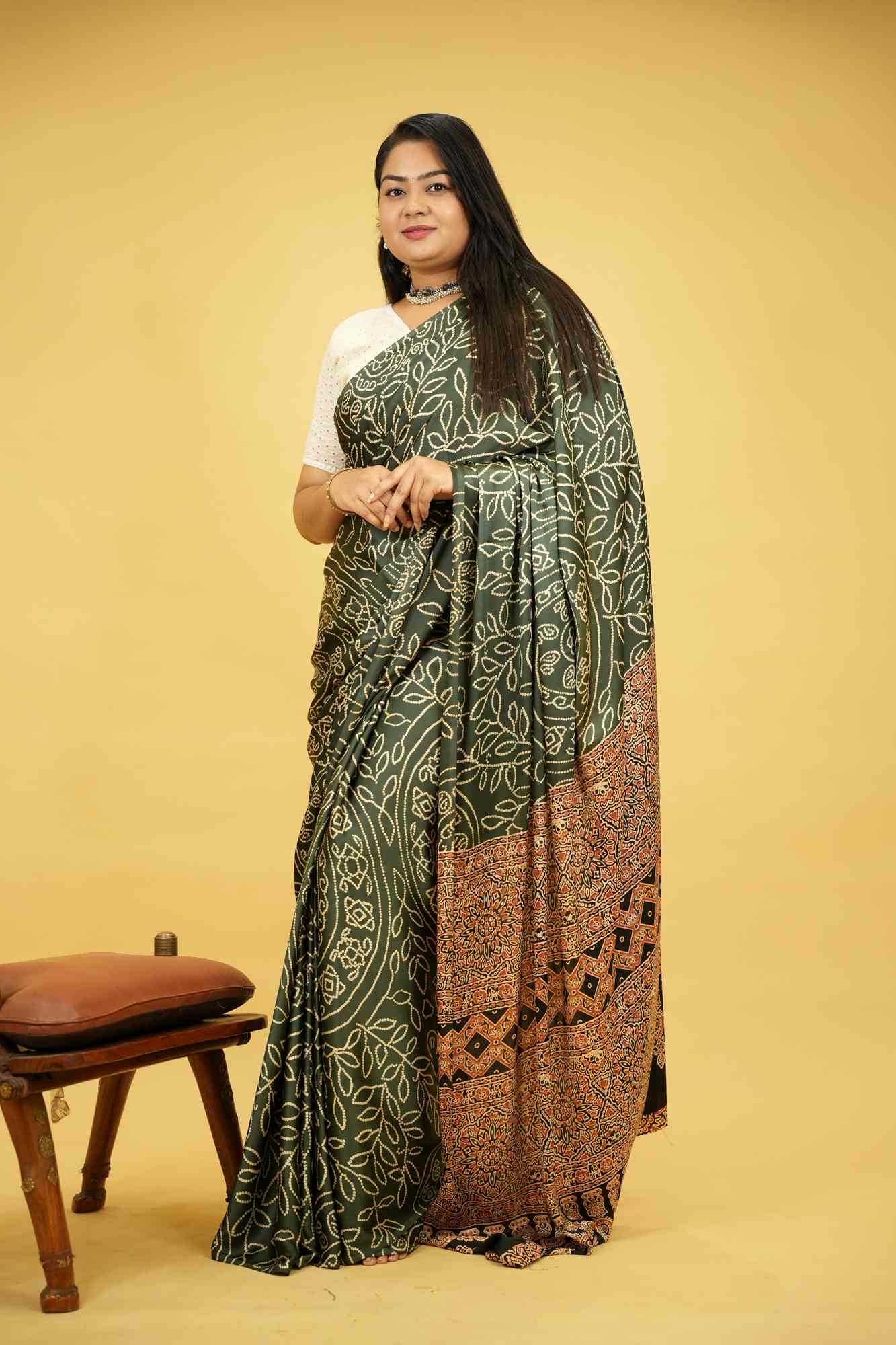 Soft Gajji with Intricate Patterns Ajrakh Detailing Ready To Wear Saree